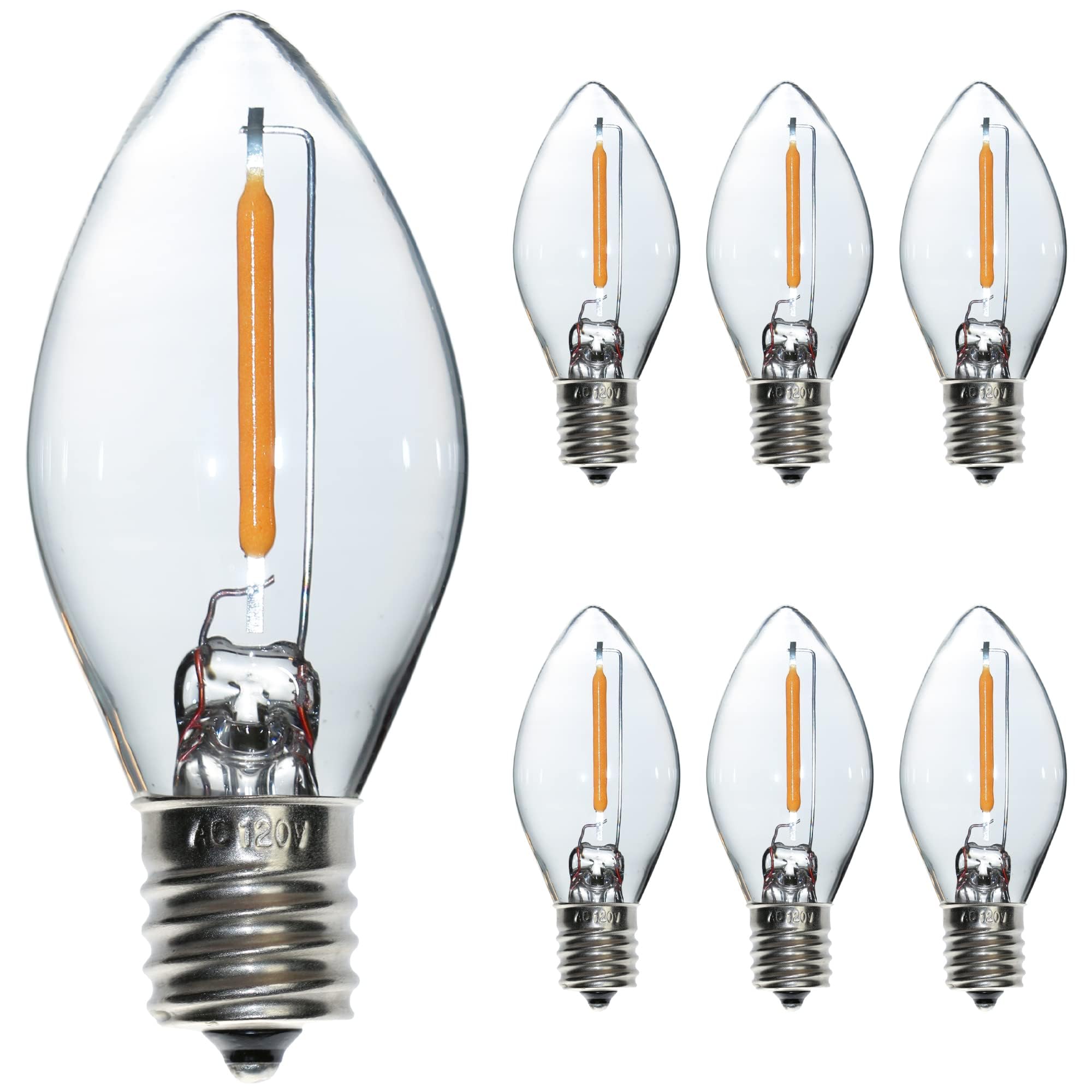 FANNIS 6 Pack C7 LED Night Light Bulbs,E12 Candelabra Base Bulb 5 Watt Equivalent, 0.5W Lightbulbs 25000 Hours 2700K Warm White 
