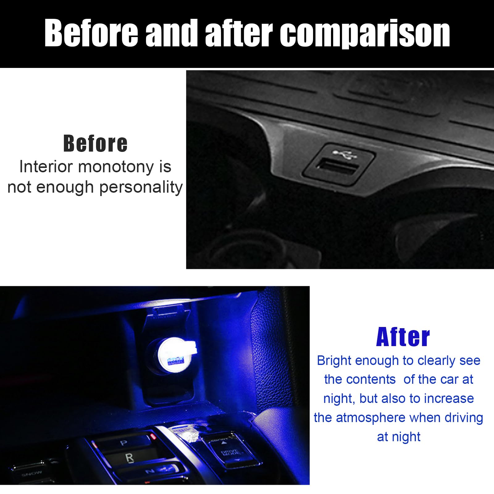 Sylvil 2 Pcs Usb Led Car Interior Atmosphere Lamp  Portable Mini Led Night Light  Plug-In Usb Interface Trunk Ambient Lighting Kit  Universal Interior Car Accessories (Blue)