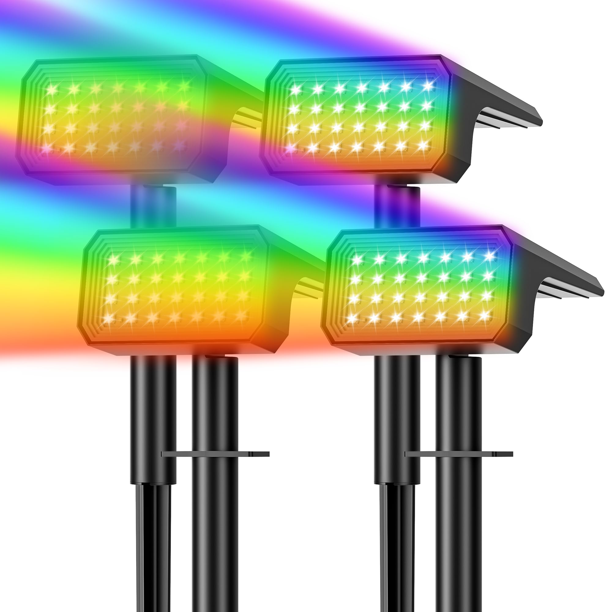 Flaow Solar Spot Lights Outdoor Color Changing  [4 pack/28 LED] 7 Modes Auto On/Off Solar Landscape Spotlights  Ip67 Waterproof Solor Powered Pathway Lights for Outside Yard Garden Walkway Tree Patio