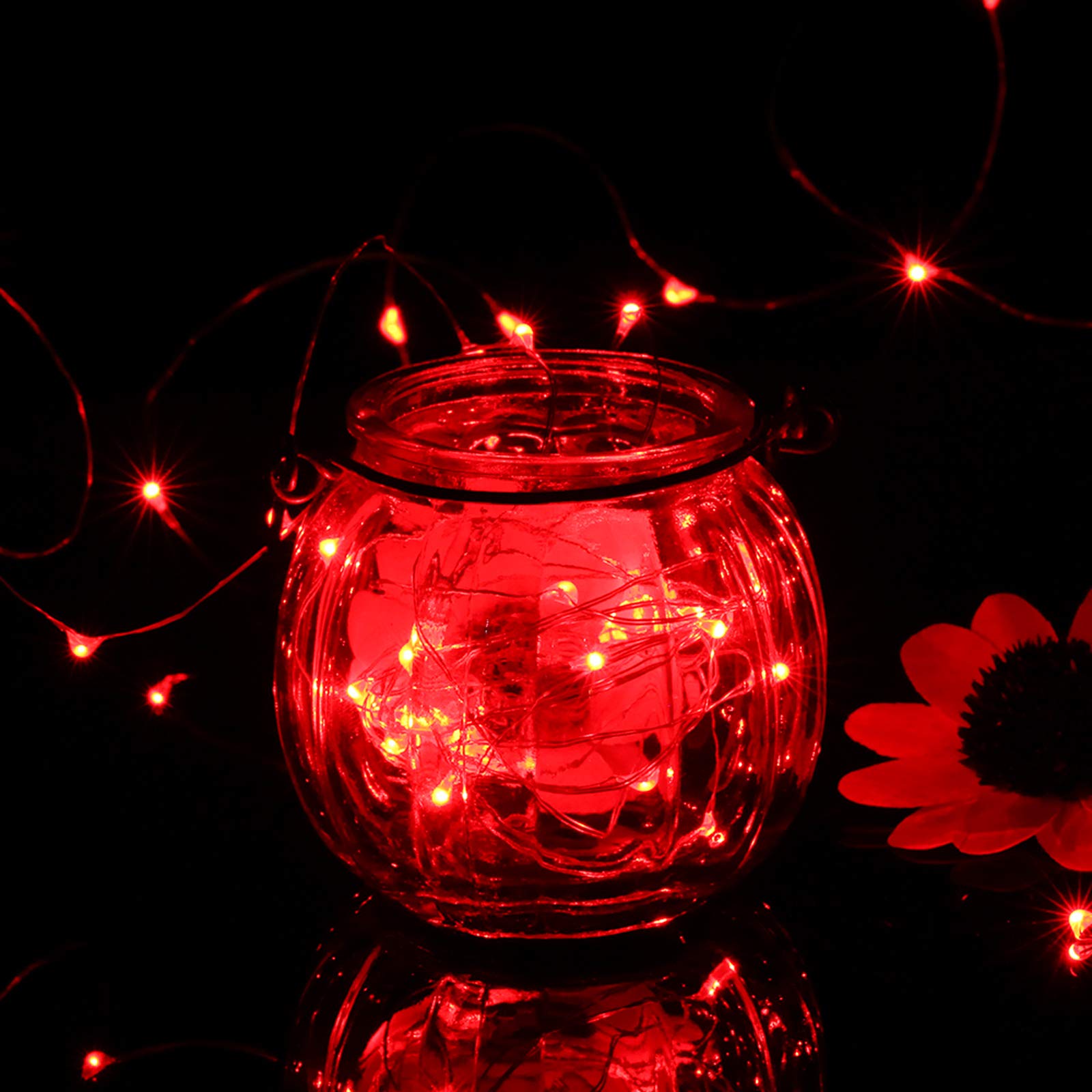 Mikasol Fairy Lights Battery Operated, 4 Packs Mini 3*Aaa Battery Powered Copper Wire Led Starry String Lights Firefly Lights For Bedroom, Christmas, Parties, Decoration (5M/16Ft Red)