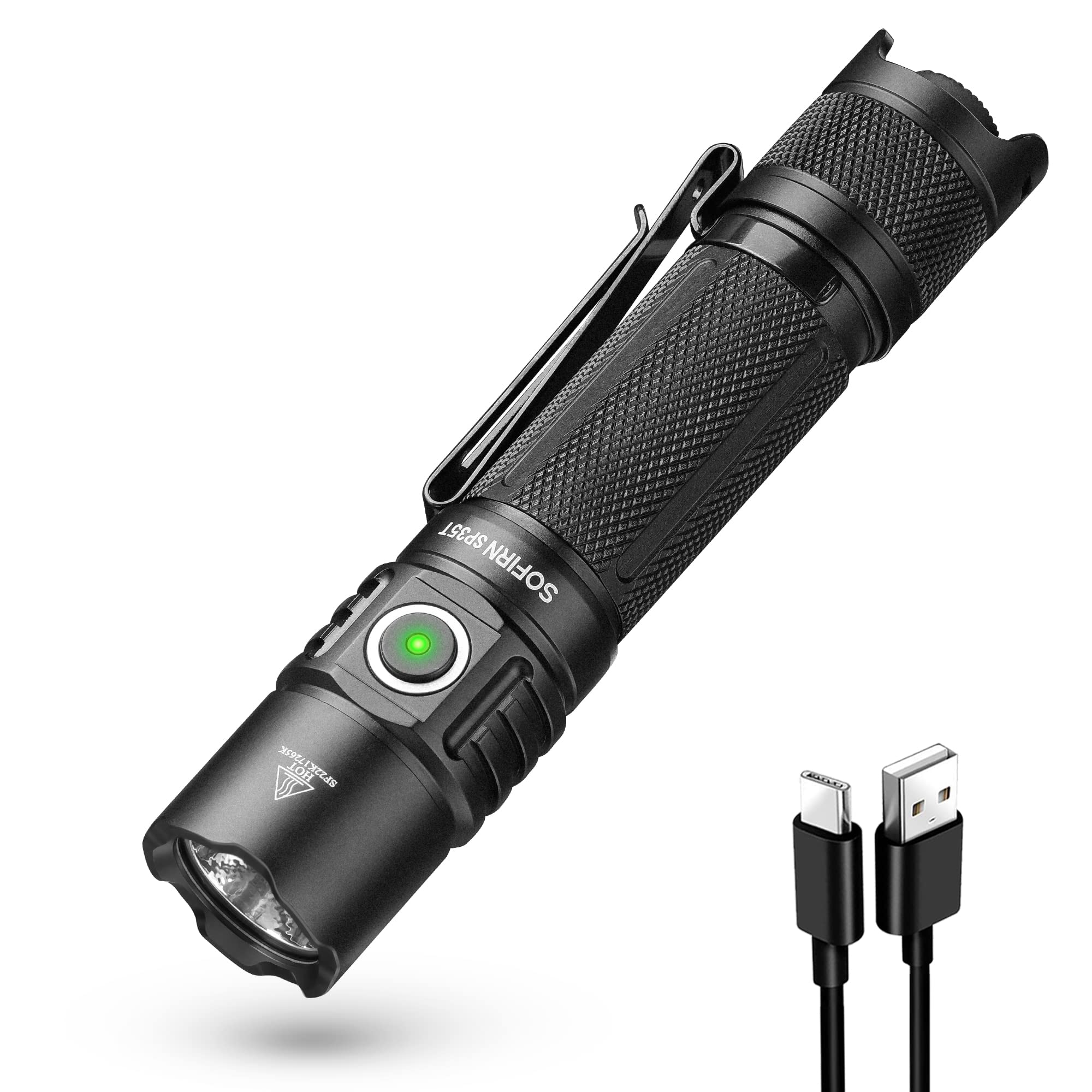 sofirn SP35T Tactical Flashlight, 3800 Lumens Super Bright Pocket LED Flashlight Rechargeable with Dual Switch, IPX8 Water Resis