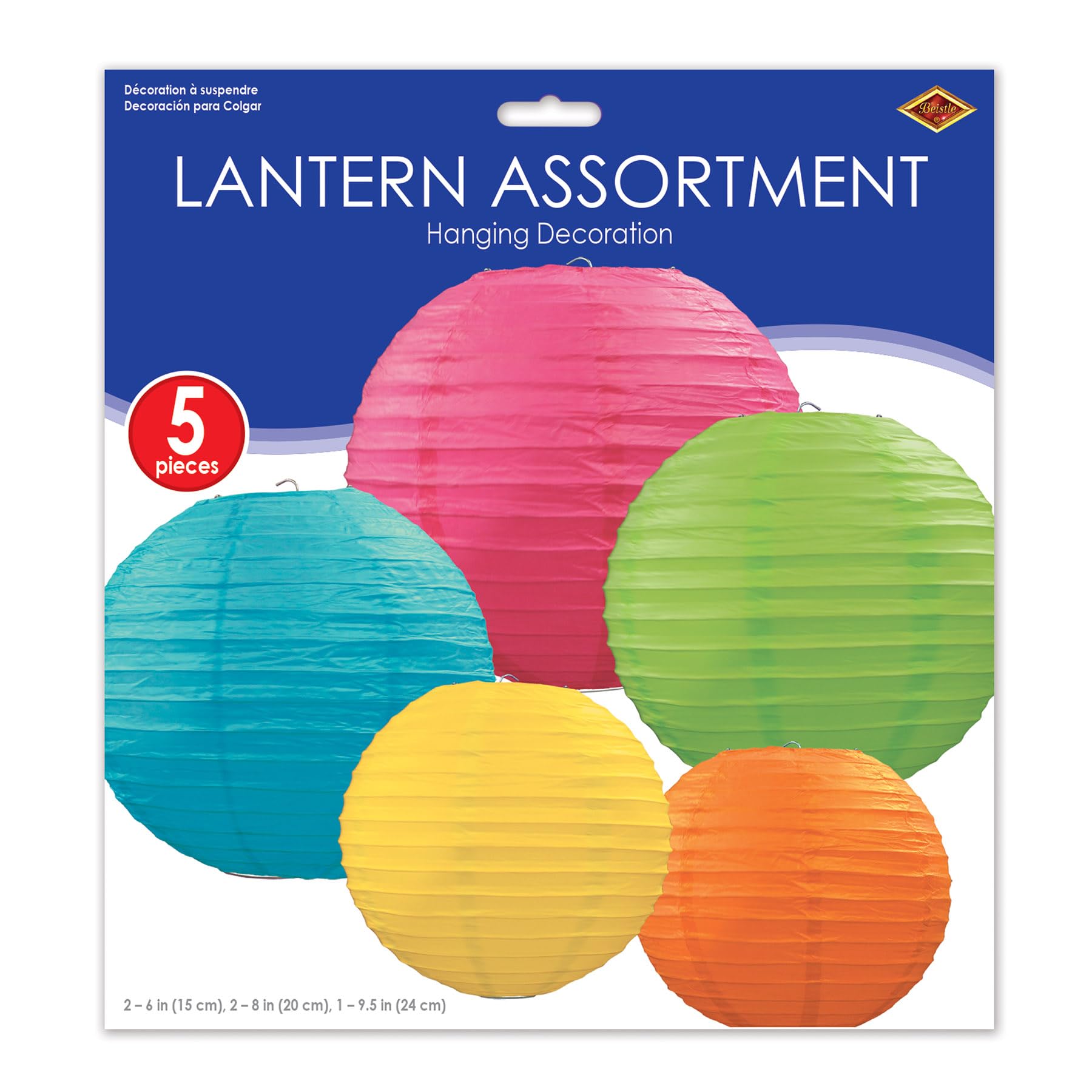Beistle Paper Lantern Assortment, Multicolor, 6in - 9.5in, Cardboard, Model 54557-ASST