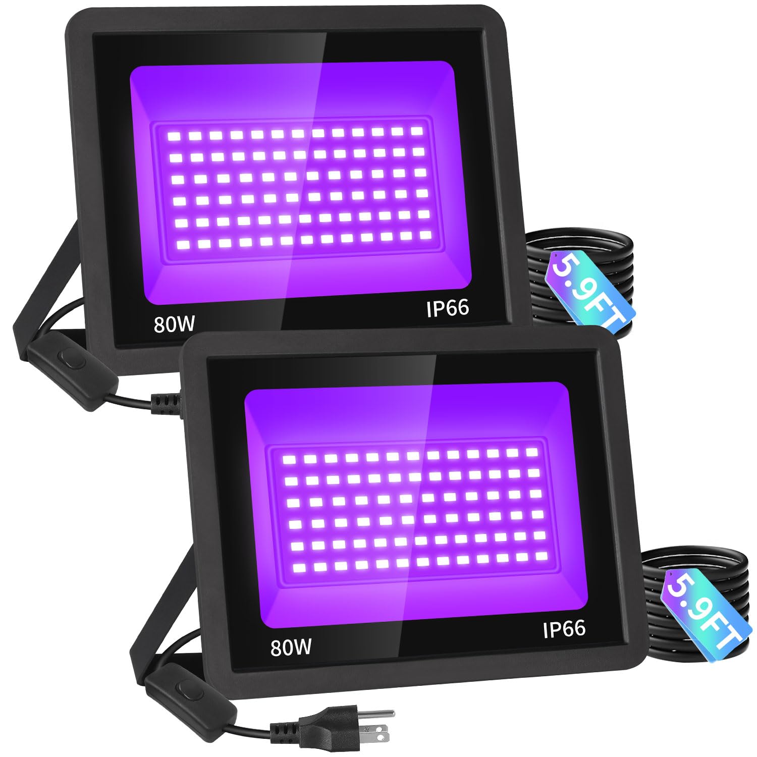 Isuerfy 80W Led Black Light Flood Light, Ip66 Waterproof, 2 Pack For Halloween & Parties
