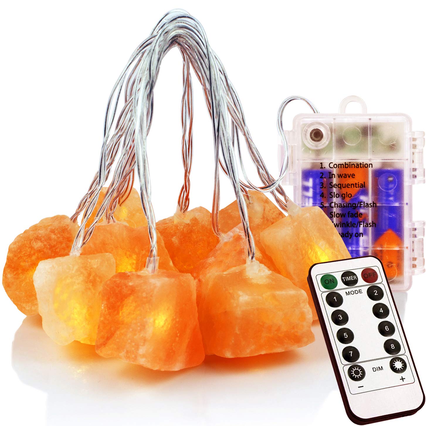 TAOHUA GARDEN Himalayan Salt String Lights Remote Control(8 Modes) with 3 AA Battery Natural Salt Block 10 LED Thanksgiving Chri