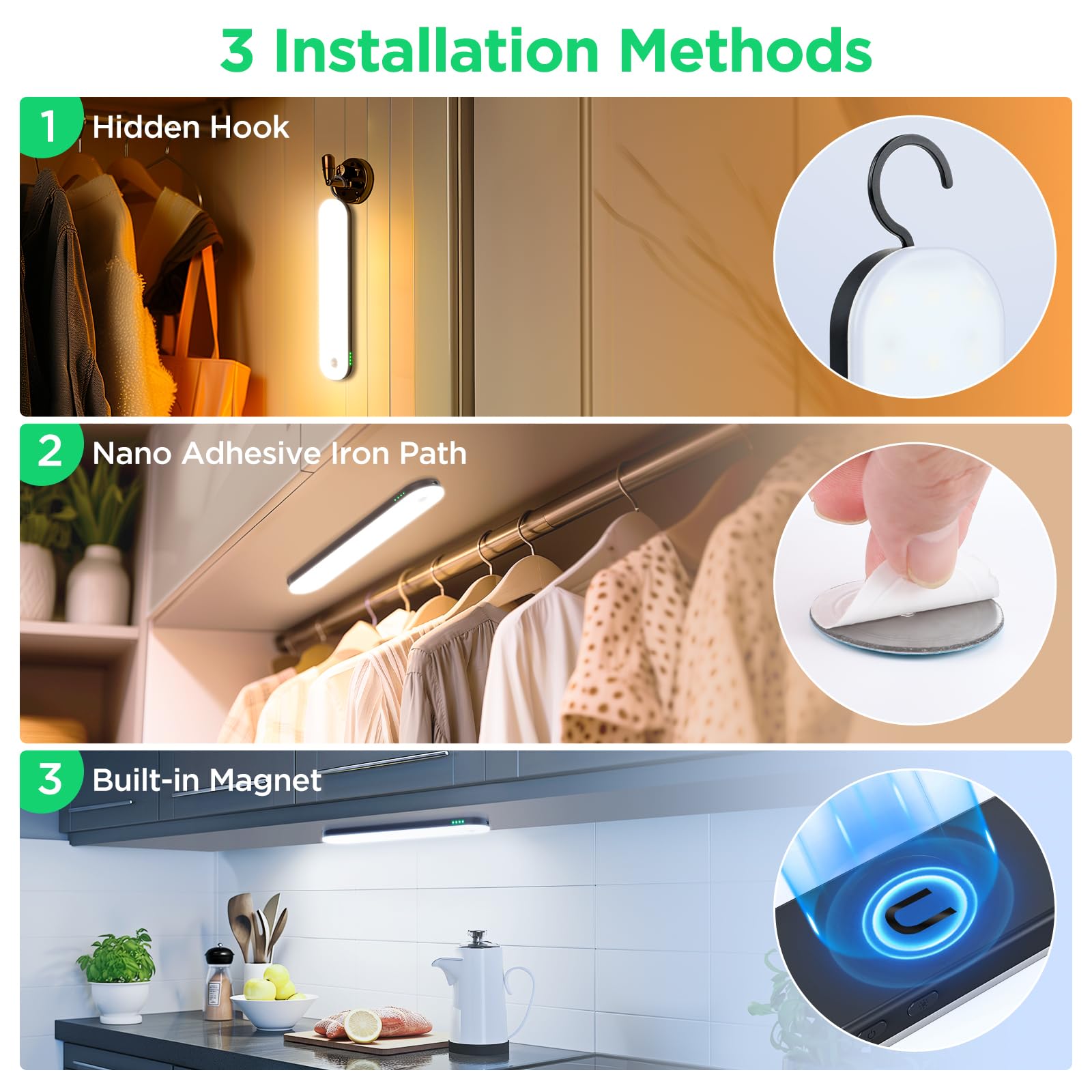 Deerdance Under Cabinet Lighting, Motion Sensor Lights Indoor With 3 Color Temps Dimmable, 2600Mah Rechargeable Closet Lights Wi