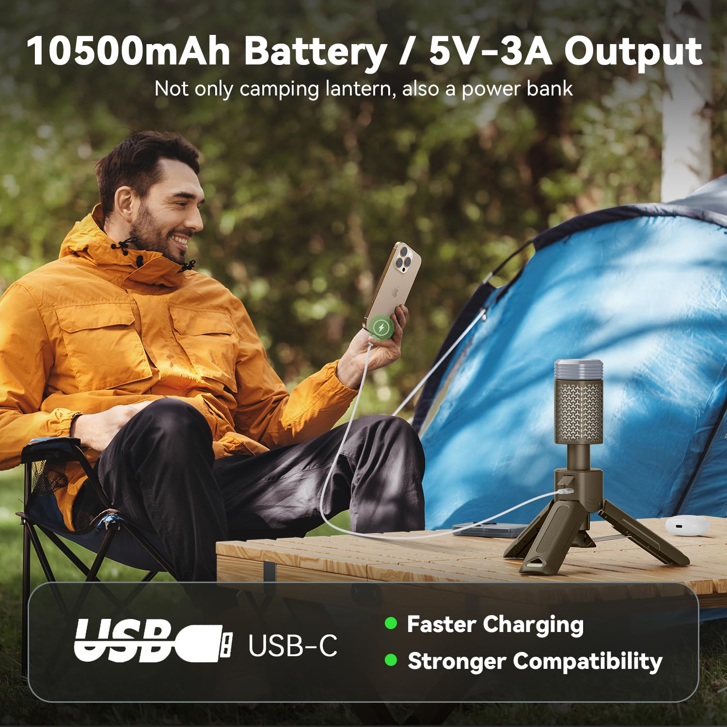 MORIKO Telescopic Camping Lantern, 10,500mAh, IP67 Waterproof, Portable, Desert Yellow