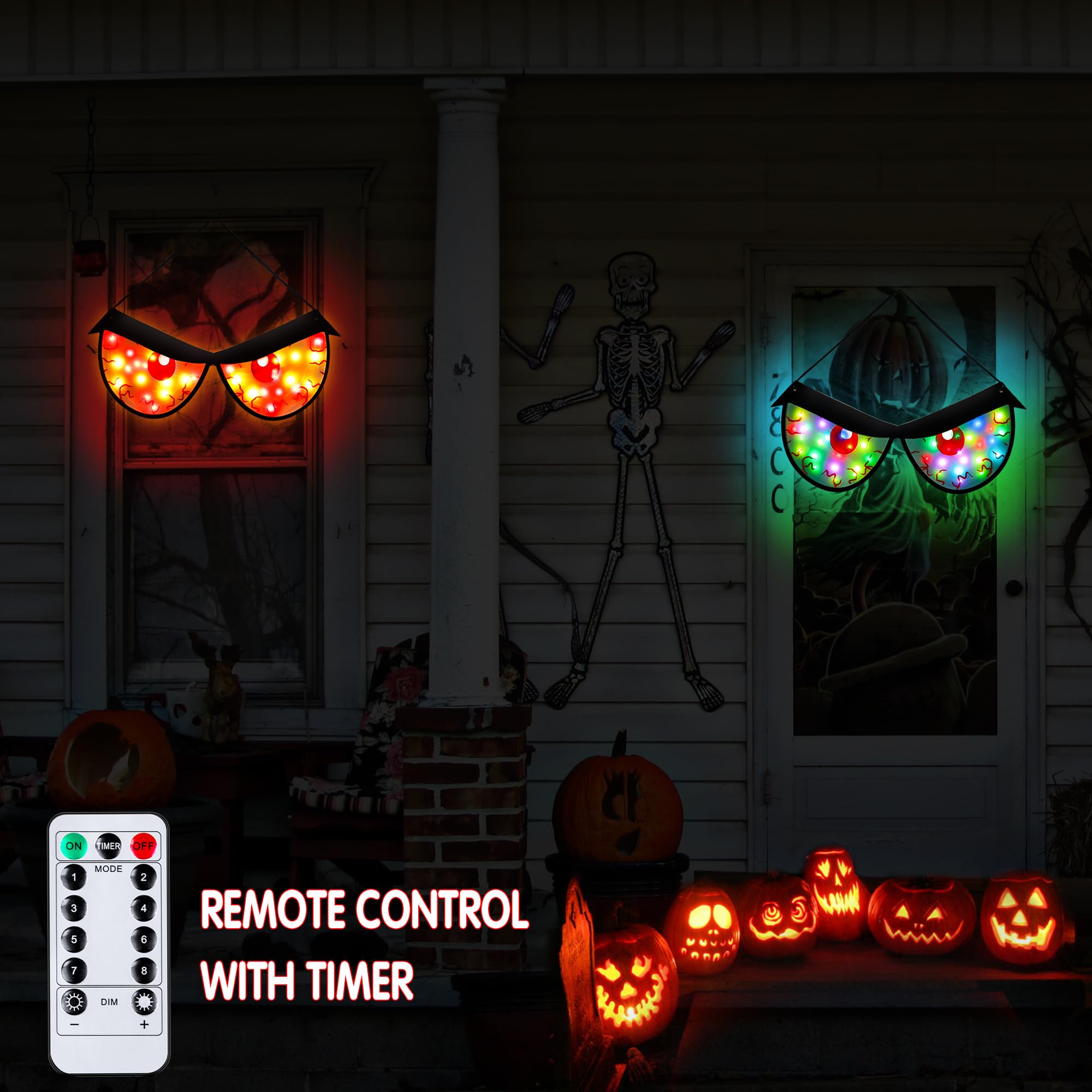 [Timer & 8 Modes] Halloween Decorations Spooky Eyes Lights, Extra Large 21 Inch Halloween Window Decorations Rgb Lights Glowing Eyes Halloween Window Lights Usb Powered Halloween Decor Indoor Home