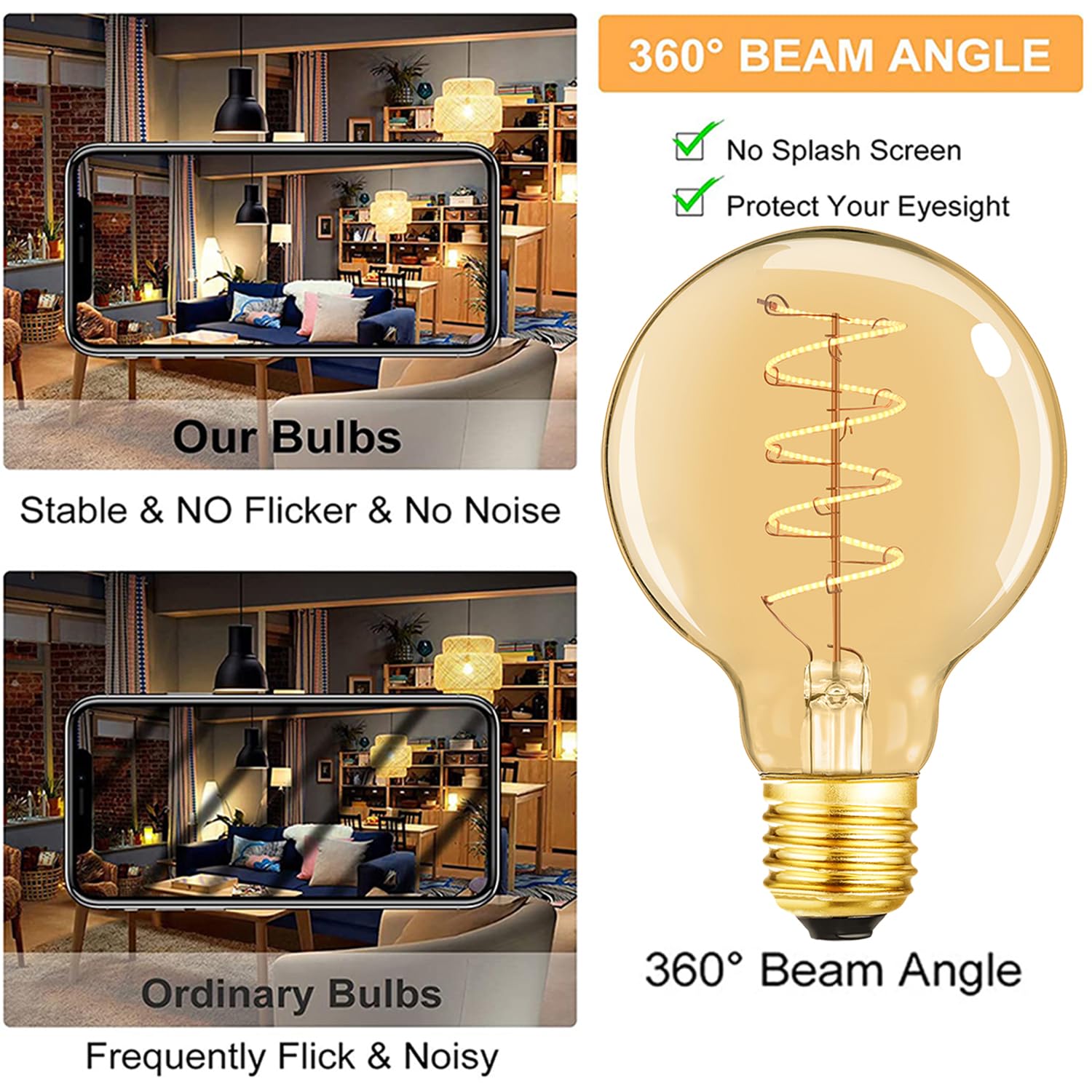 Leools Vintage Led Spiral Filament Bulb G25/G80 Dimmable Flick-Free 6W Cri95 Led Edison Globe Light Bulb E26 Base,Amber Glass,Wa
