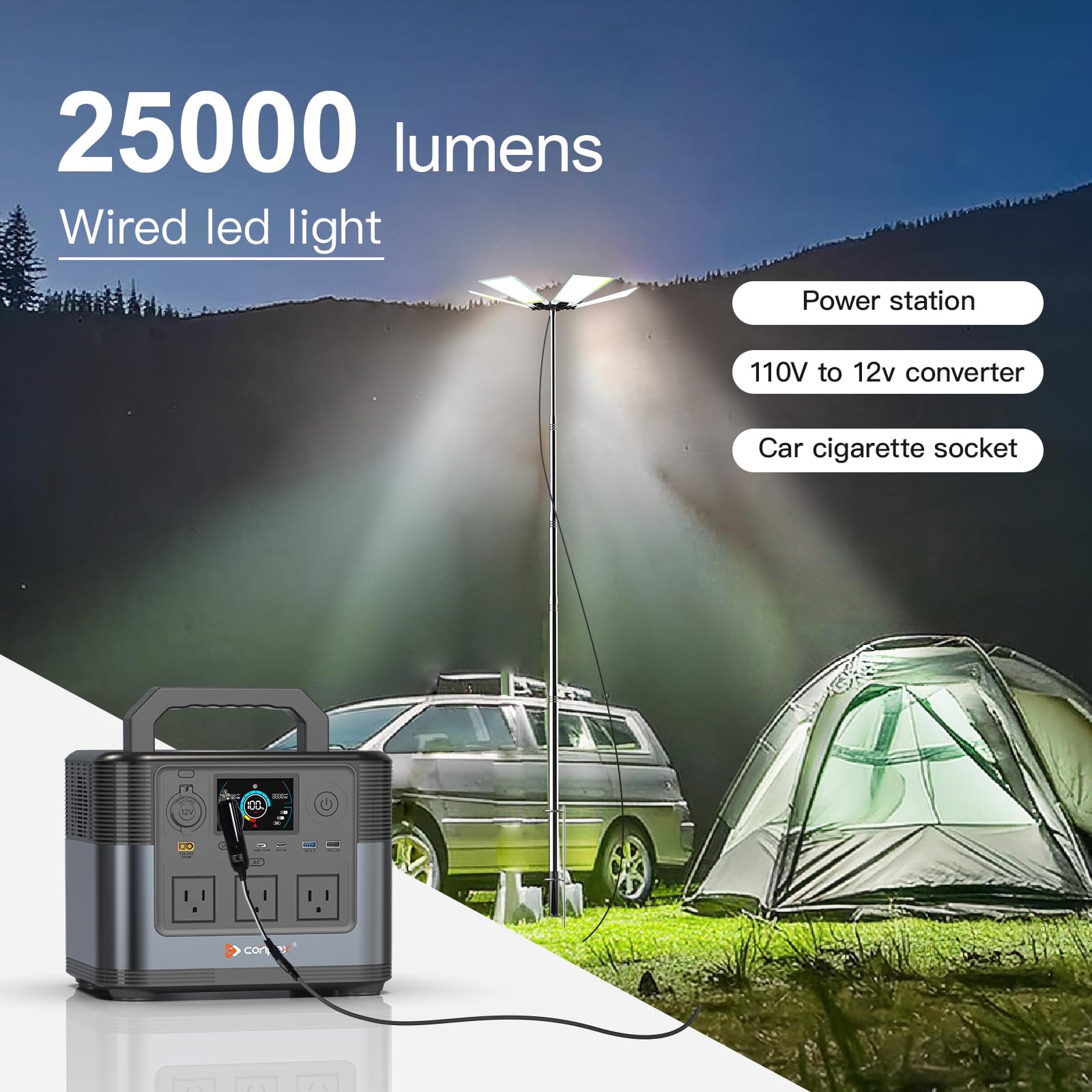 CONPEX 25000lm LED Camping Light - Portable Waterproof Camp Light with Remote, Yellow, Model FR-05-RF for Fishing & BBQ