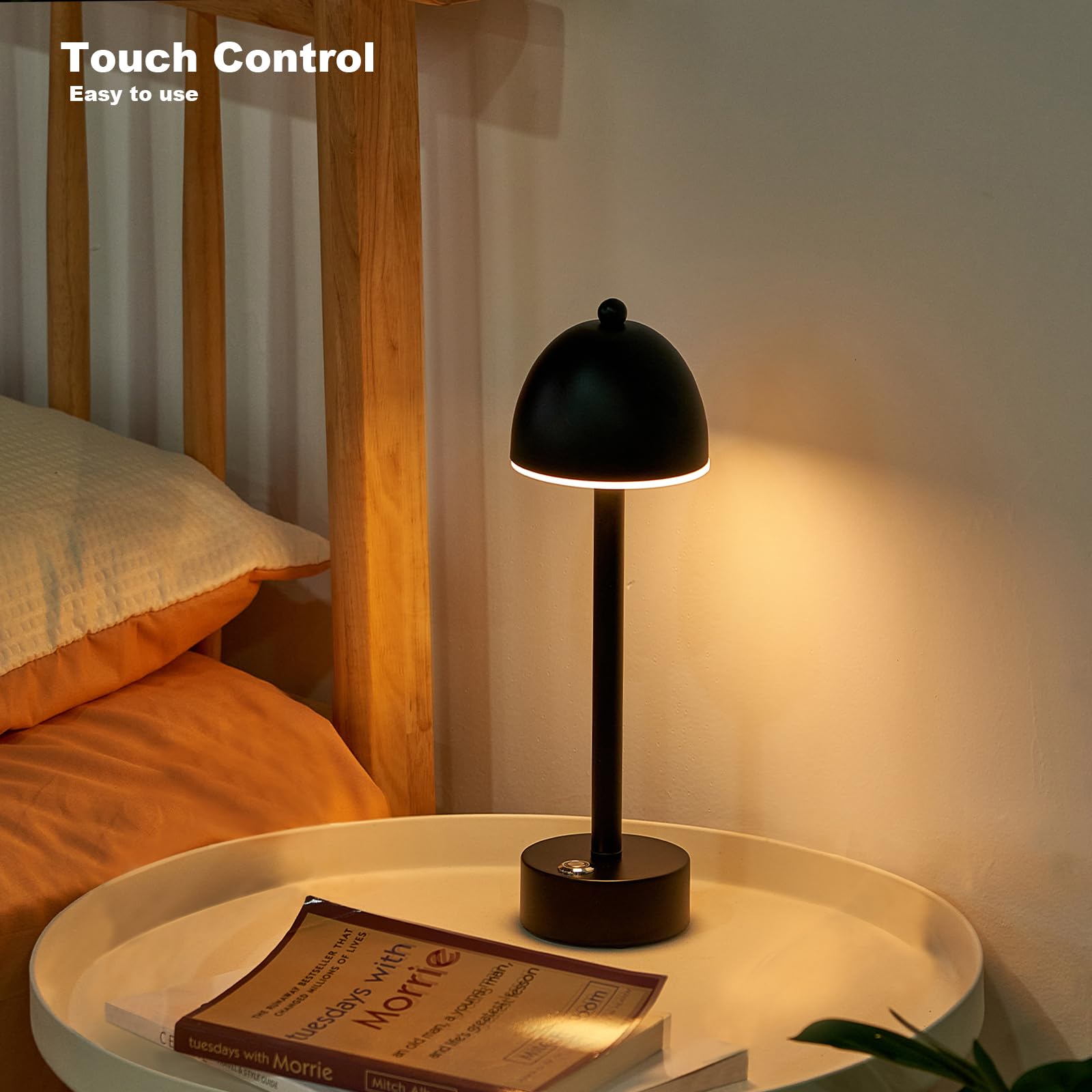 Umexus Rechargeable Cordless Table Lamp, 5200Mah Small Battery Operated Led Desk Lamp For Restaurant Bar Patio Dining Table, Dimmable Touch Beside Night Light, Portable Outdoor, Metal Black