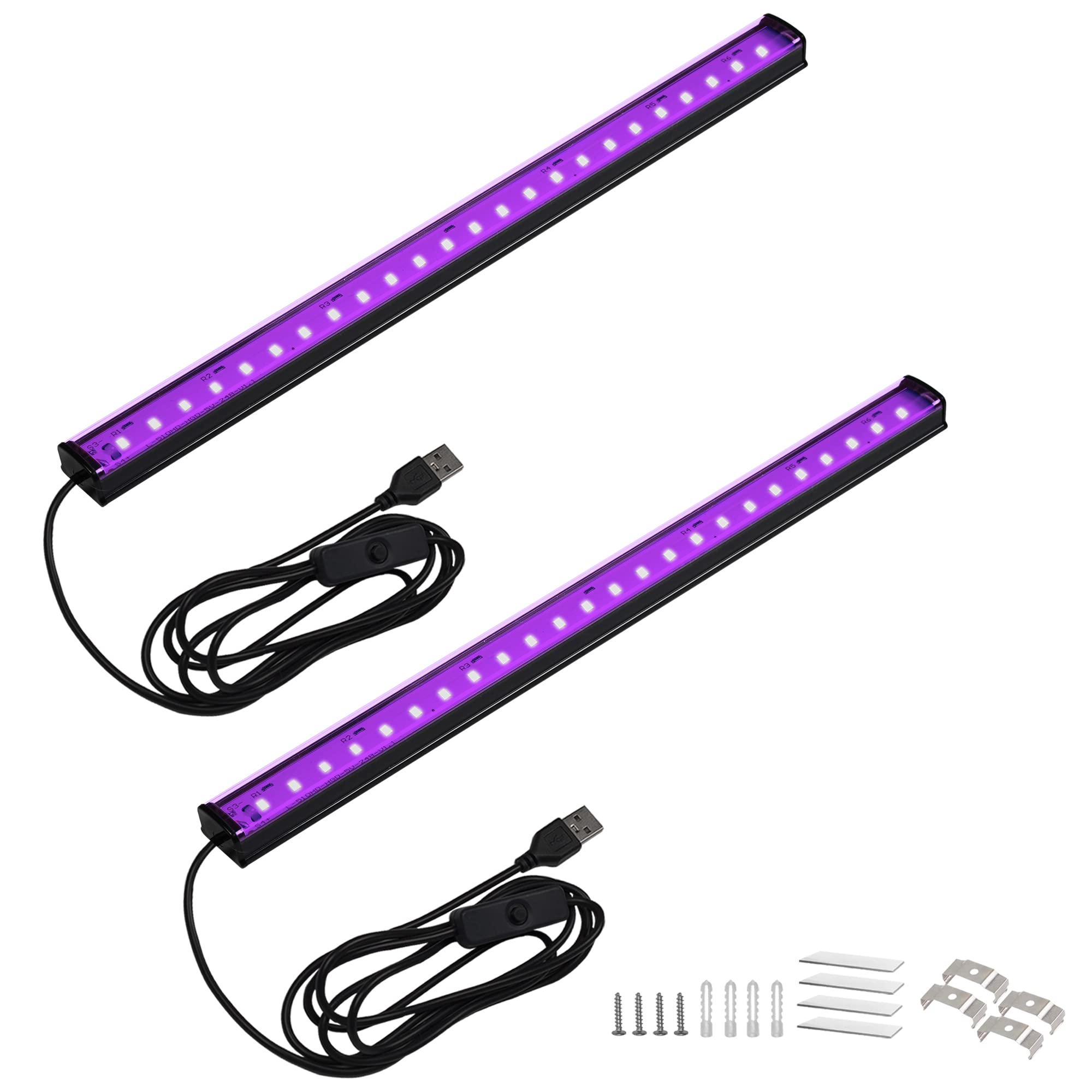 U4GLORY 10W UV LED Black Light Bar, 5ft USB Cable, 1ft Blacklight for Body Painting & Glow Parties, Purple, 2 Pack