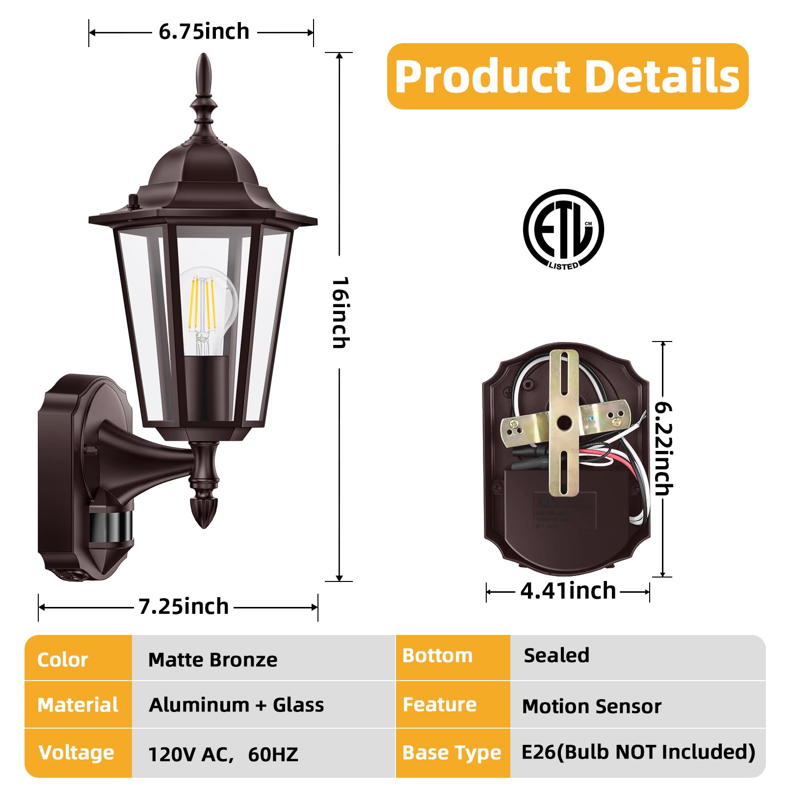 Lamomo 2 Pack Motion Sensor Outdoor Lights, Upgrade Dusk To Dawn Bronze Outdoor Light Fixture Wall Mounted, 100% Anti-Rust Alumi