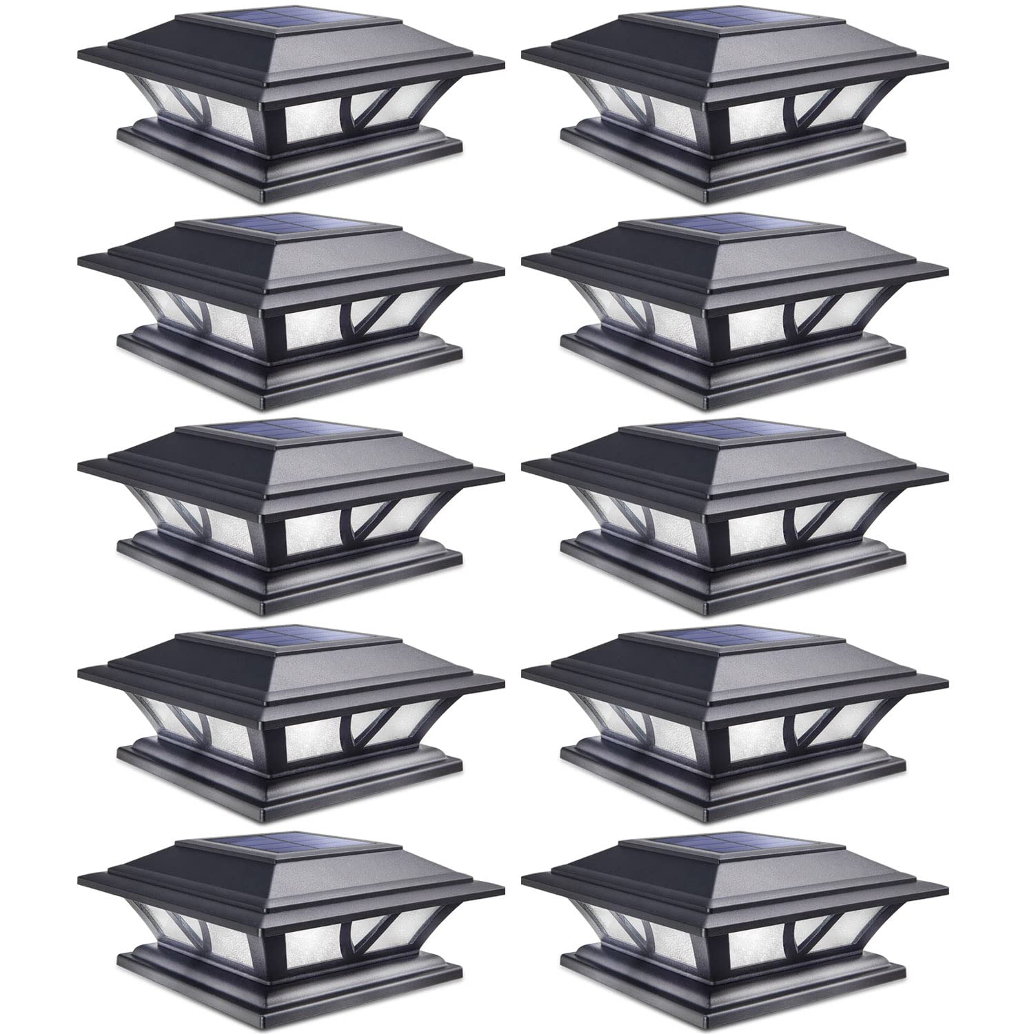 SIEDiNLAR Solar Post Lights LED Deck Fence Cap Light 10 Pack Black 4x4 5x5 6x6 Posts Warm White/Cool White Model SD0116B-