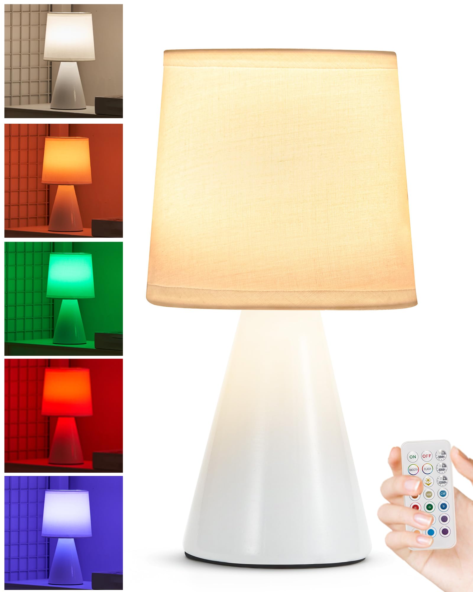 UMEXUS Cordless Table Lamp with Timer, Remote Control, Rechargeable Battery Operated Lamp with RGB Dimmable, 9.45 H Small Modern