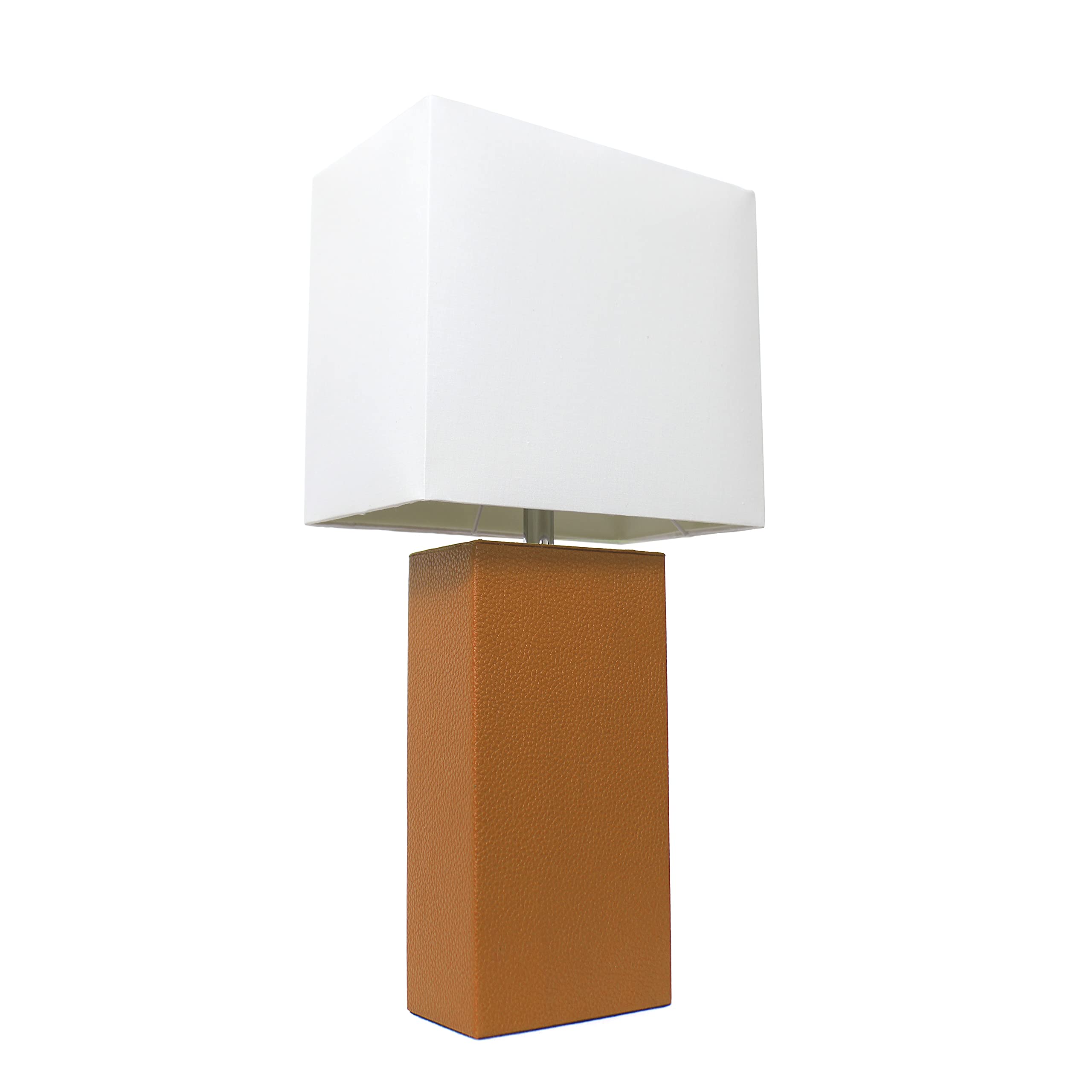 Elegant Designs Lt1025-Tan Modern Leather Table Lamp With White Fabric Shade, Tan (Pack Of 1)