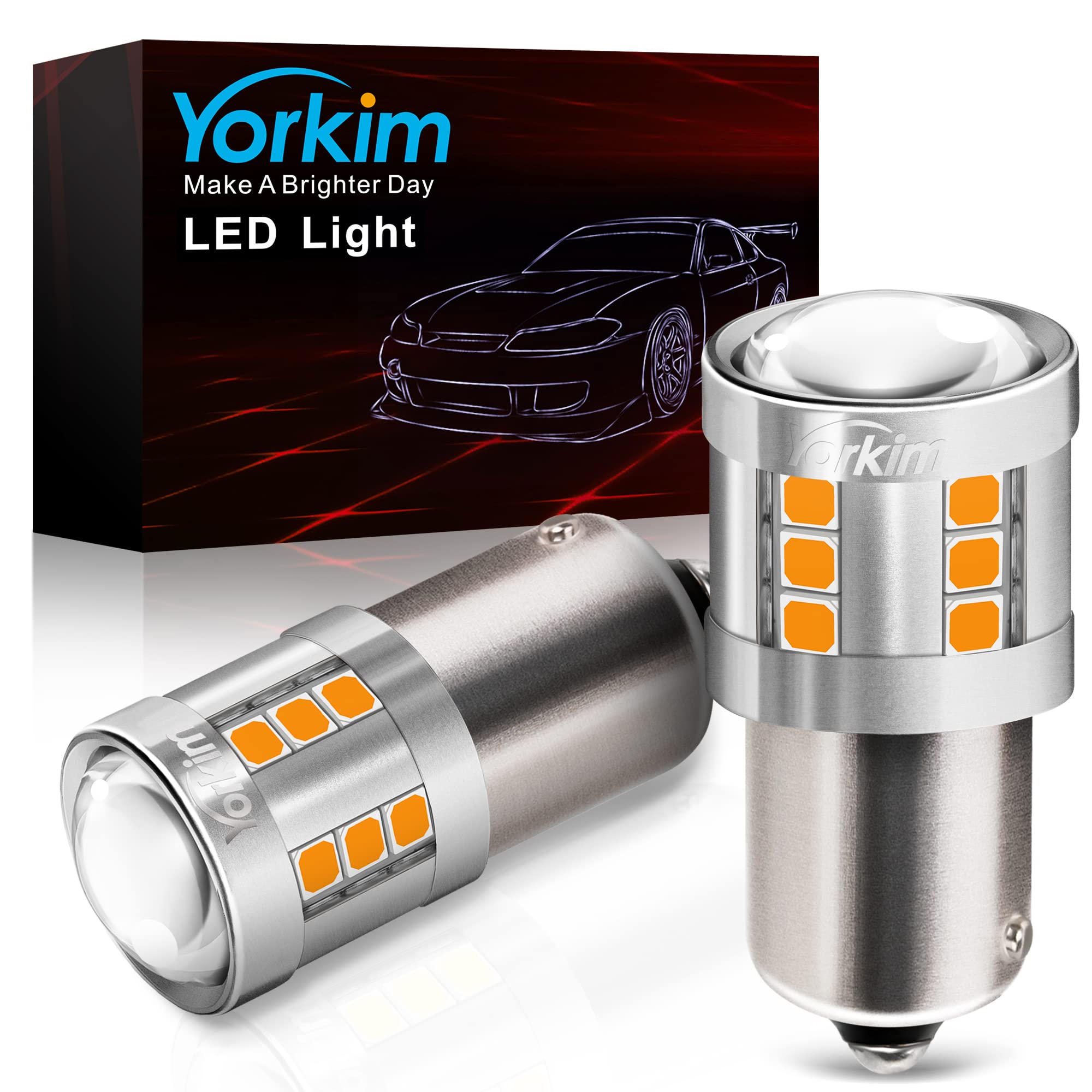Yorkim 1156 LED Bulb Turn Signal Lights, Amber, High Brightness, BA15S P21W 7506, Pack of 2