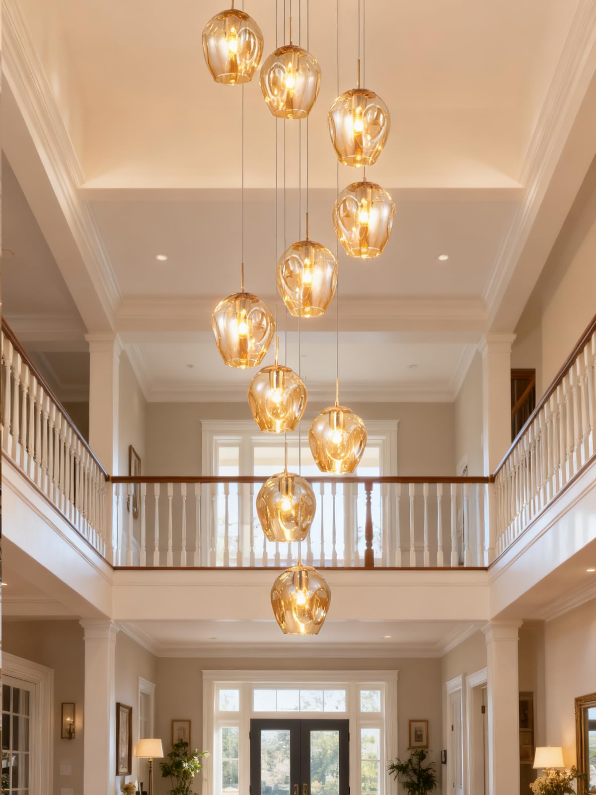 Meimond Long Chandeliers for High Ceilings Modern Crystal Balls Pendant Light Globe Raindrop Drop Lamp Flush Mount Hanging Lighting Fixtures for Spiral Staircase Foyer Entryway Living 10 Lights