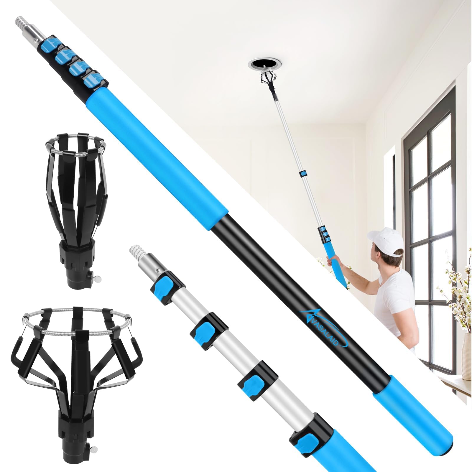 18Ft Reach Light Bulb Changer For High Ceilings,12Ft Telescopic Extension Pole For High Ceilings And Recessed Lights,High Reach 