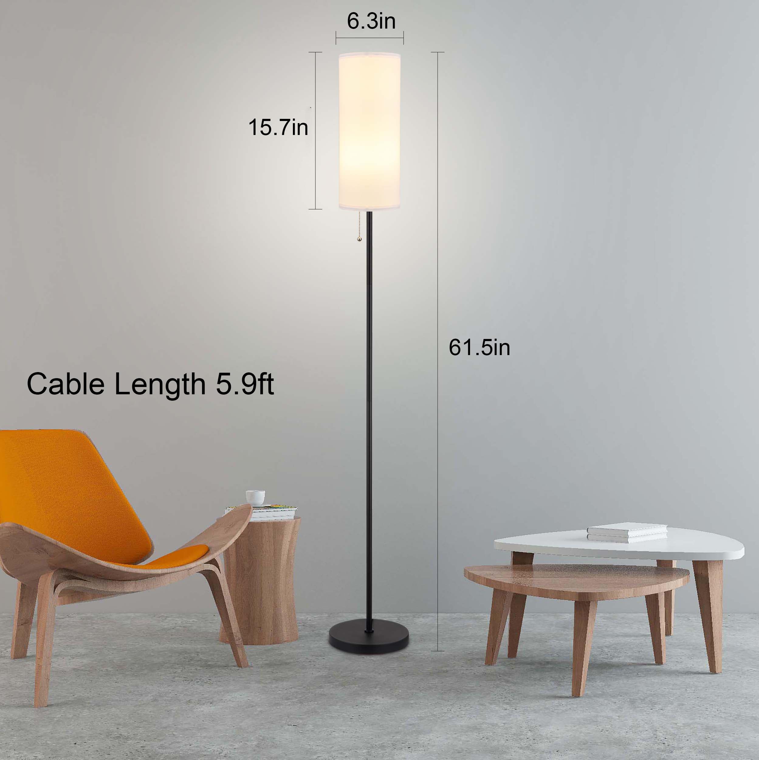 Floor Lamp For Living Room, Modern Standing Lamps With Lampshade, Minimalist Tall Lamp With Chain Switch For Living Room, Bedroo