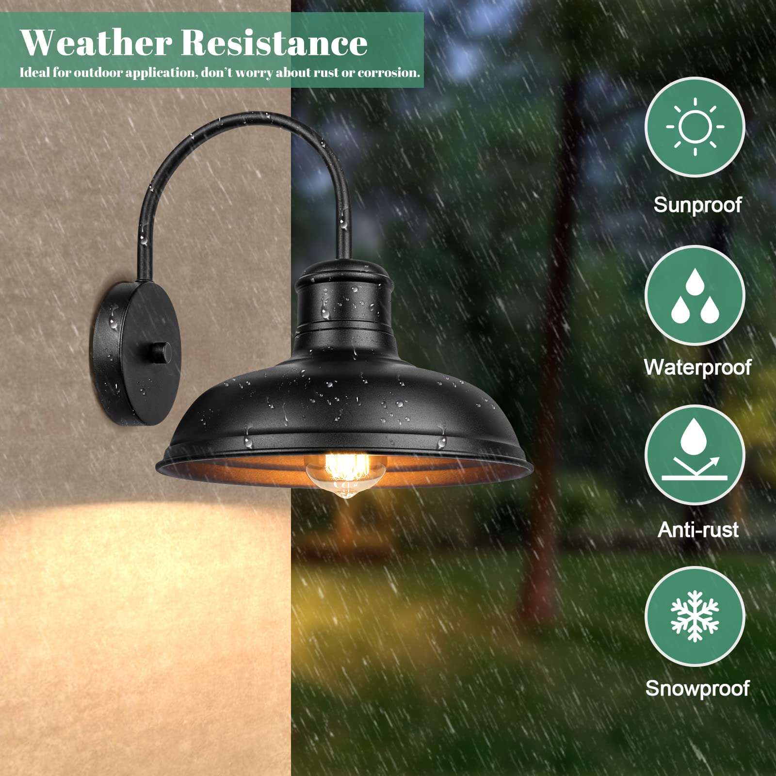 VerRon 2-Pack Matte Black Gooseneck Outdoor Wall Lights, Industrial Metal Sconces for Porch, Garage, Entryway, Model B10015P