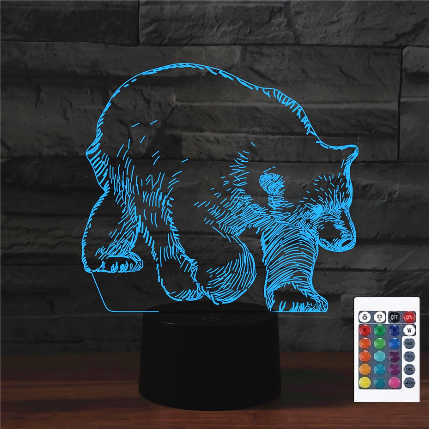 FLRXHK Bear 3D Illusion Night Light Touch Table Desk Lamp with Remote Control 16 Colors Optical USB LED Night Light for Kids Gif