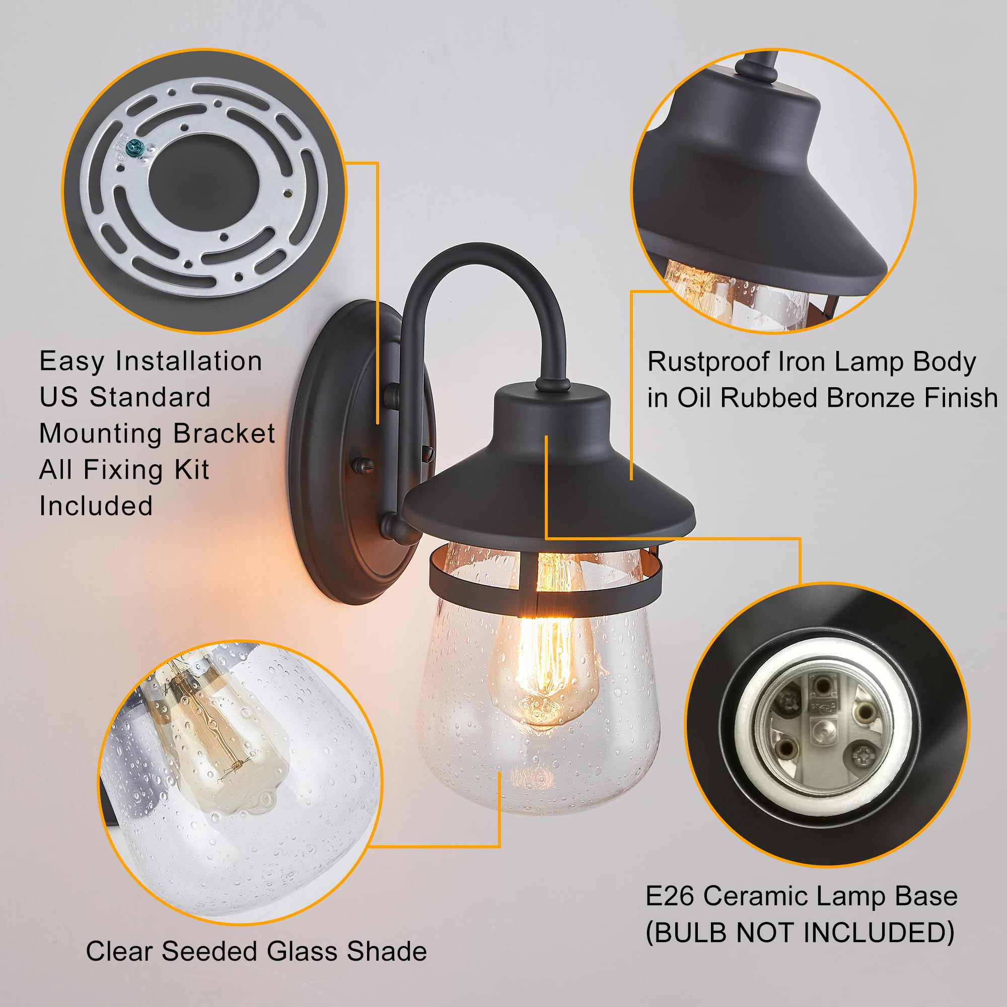 Tarentlight Outdoor Wall Sconce, Waterproof Oil-Rubbed Bronze, 12.6 Inch H, Model W2413-ORB, Clear Seeded Glass Shade