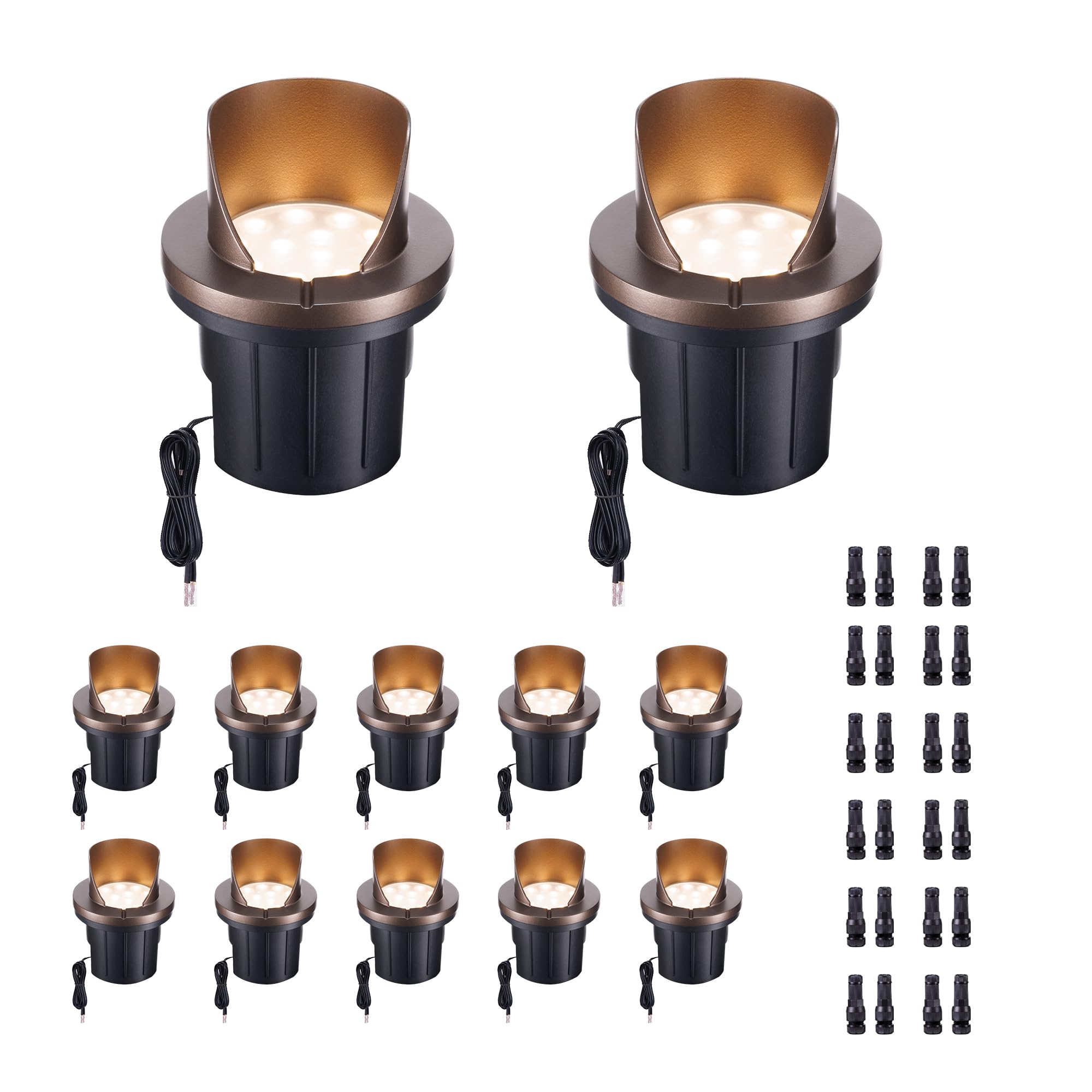 Varmtalys Well Lights Low Voltage, 12V In Ground LED Landscape Lights, IP67 Waterproof Outdoor, Hood Top Aluminum ORB for Garden