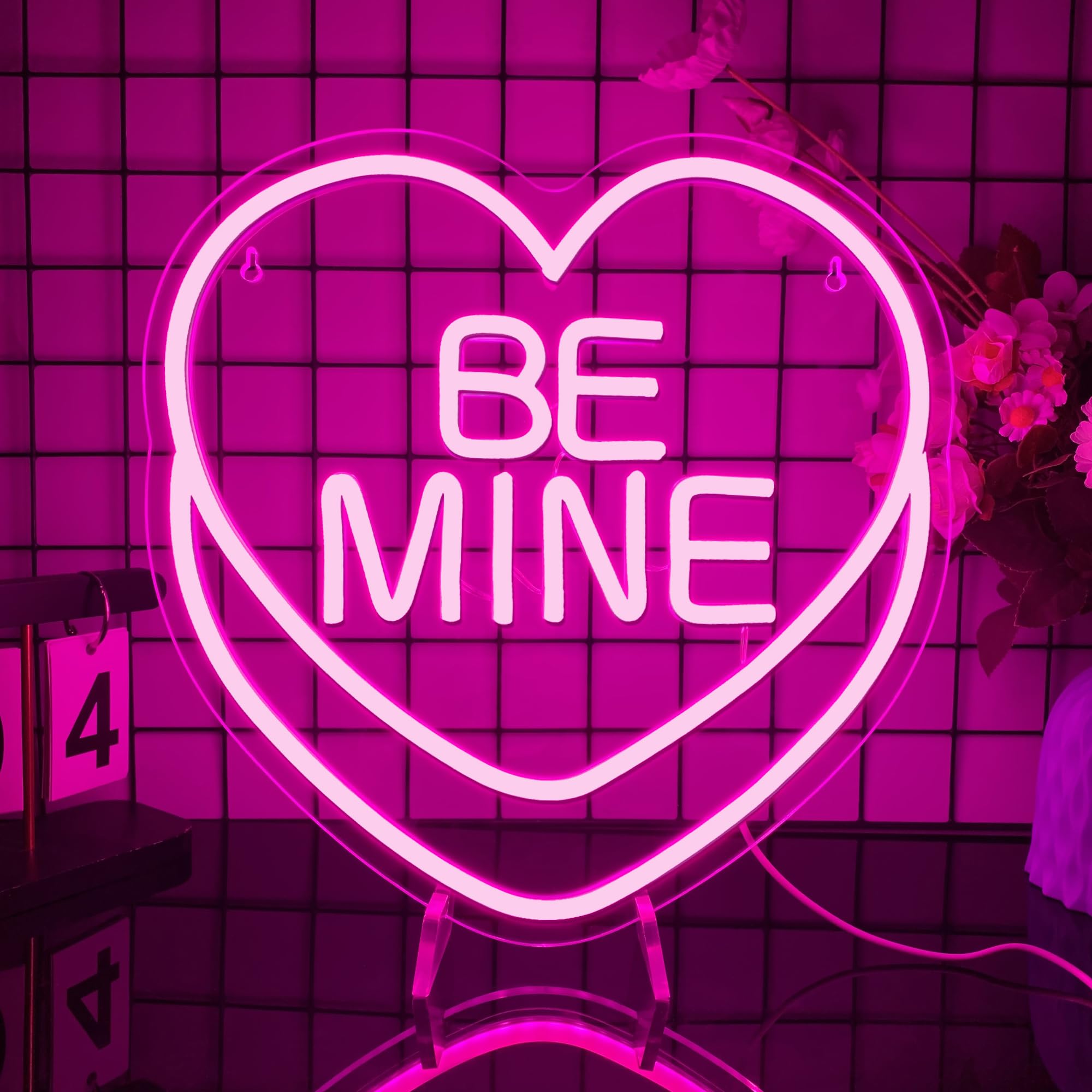 Be Mine Neon Sign, Candy Heart Neon Light, Valentines Day Decor, Romantic Gift, USB Powered for Home Room Wall Decor Wedding Pa