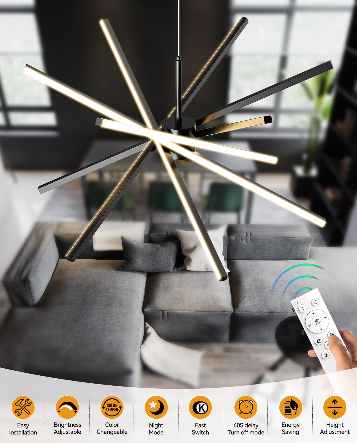 Modern Sputnik Chandelier Ceiling 82W Led Gold Pendant Light Embedded Mount Chandeliers Dining Room Light Fixtures Over Table Di