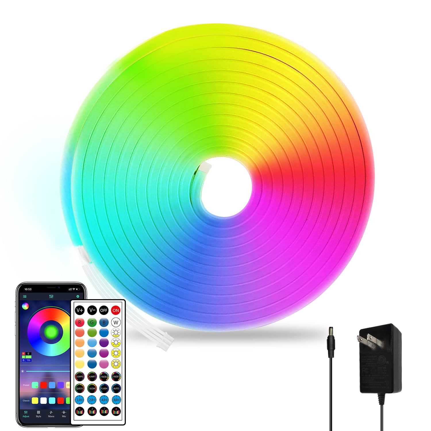 Vimeepro 16.4Ft Rgb Led Neon Rope Lights, Music Sync, Ip65 Waterproof, Remote/App Control