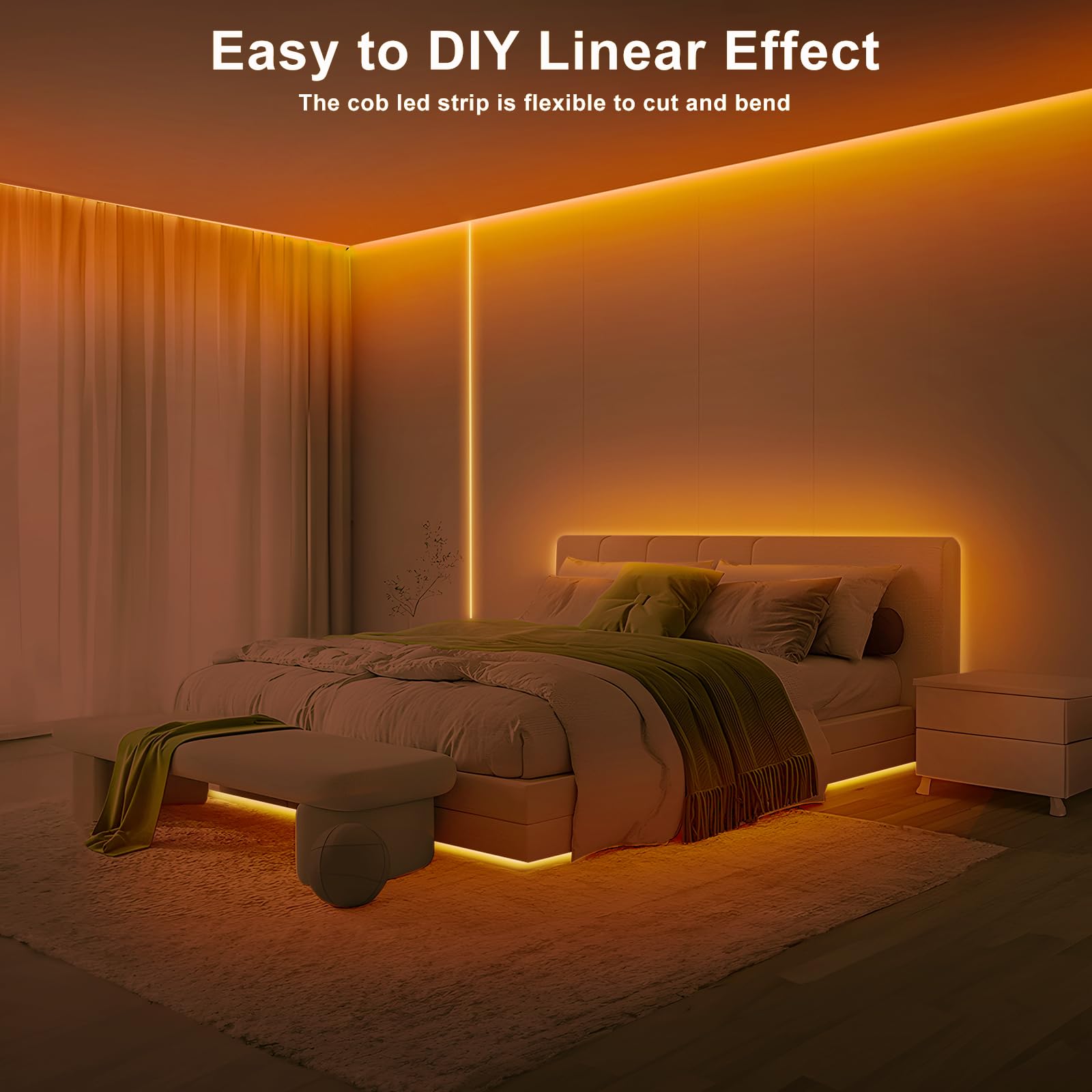 Tatazone 32.8ft COB LED Strip Lights, 1800K Dimmable with RF Remote, Indoor Amber Adhesive Lighting for Cabinet & Room