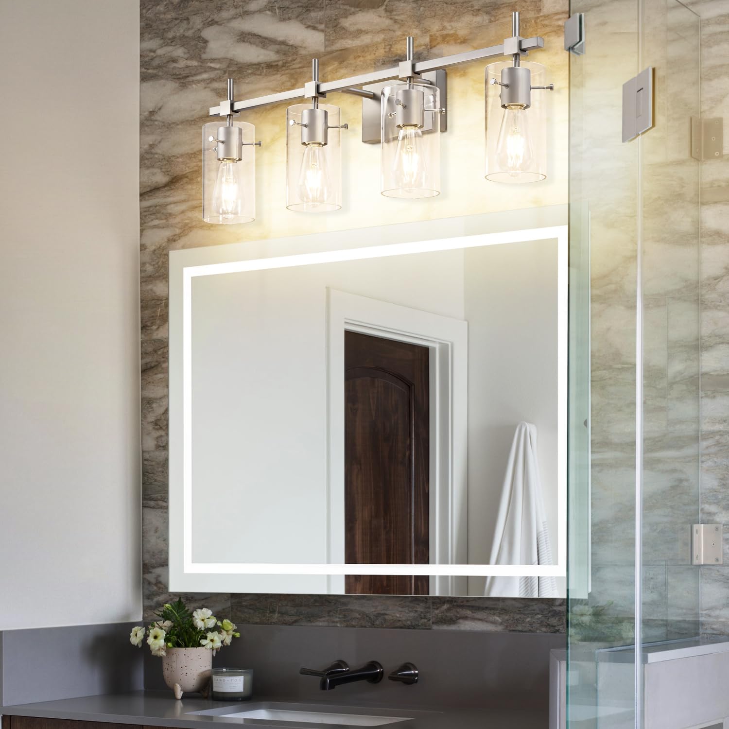 Solfart 4 Light Bathroom Vanity Lights Bathroom Lights Over Mirror Vintage Bath Lighting Brushed Nickel Wall Sconce With Glass S