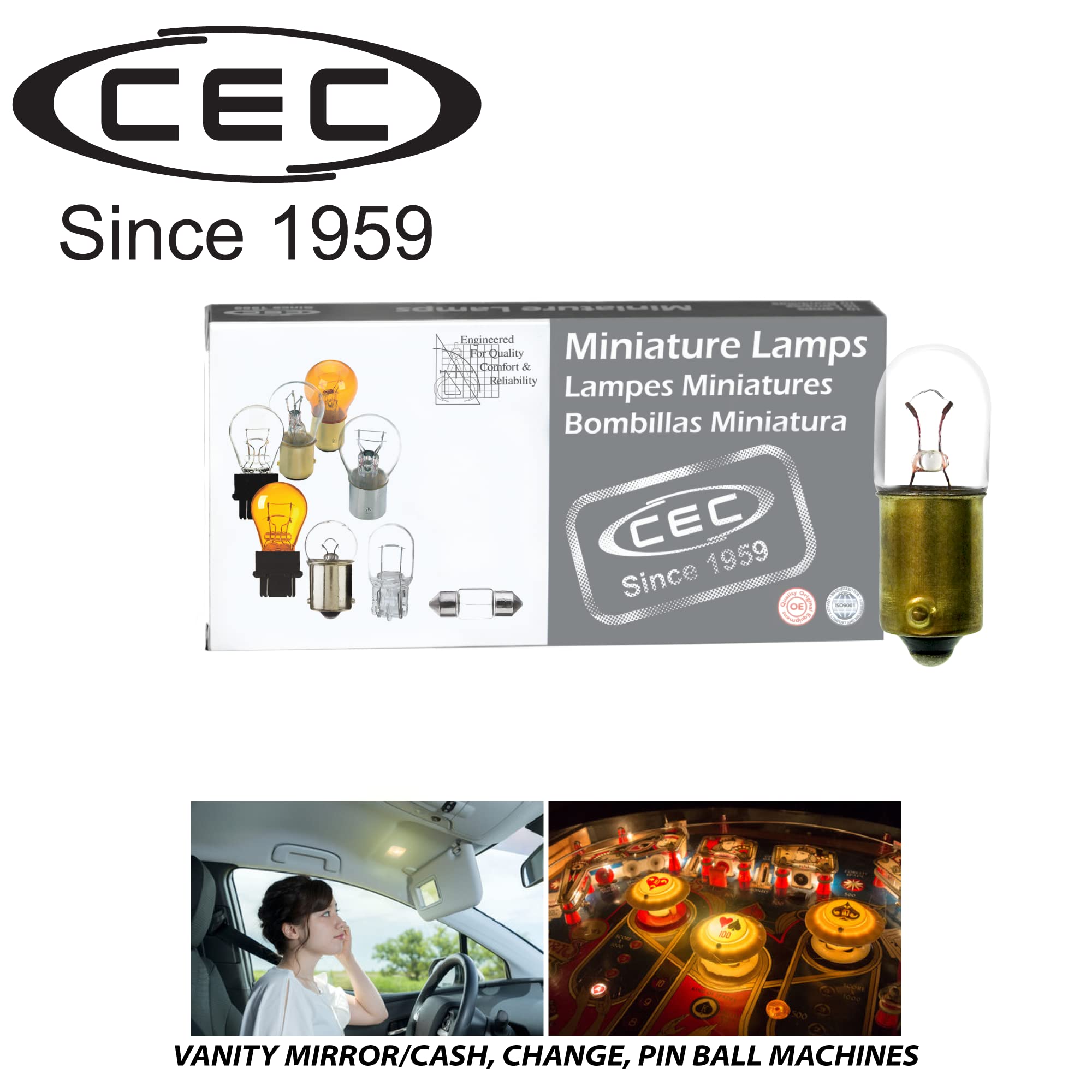 CEC 755 Light Bulb - 6.3V, 0.945W, T-3.25 Shape, BA9s Base, 10-Pack, Glass and Tungsten