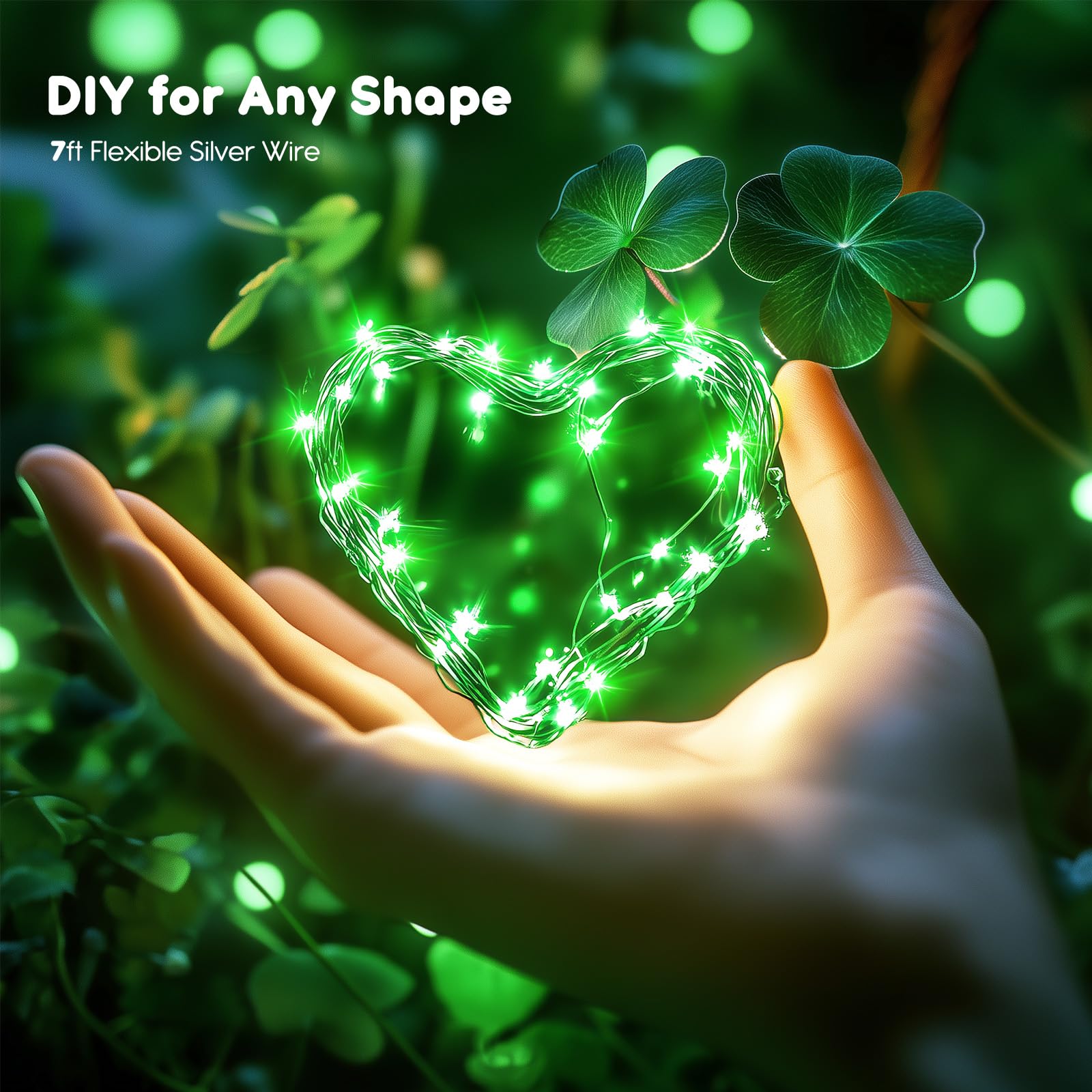 Minetom 12 Pack Fairy Lights Battery Operated String Lights With Timer - 7Ft 20 Led Waterproof Silver Wire Firefly Lights For St Patrick'S Day Decor Diy Crafts Wedding Table Centerpieces, Green