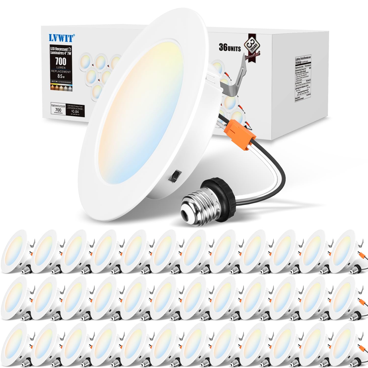 LVWIT 4 inch LED Recessed Lighting, Slim Can Lights with White Cover, 5CCT Color Selectable, Dimmable Downlight with E26 Convers