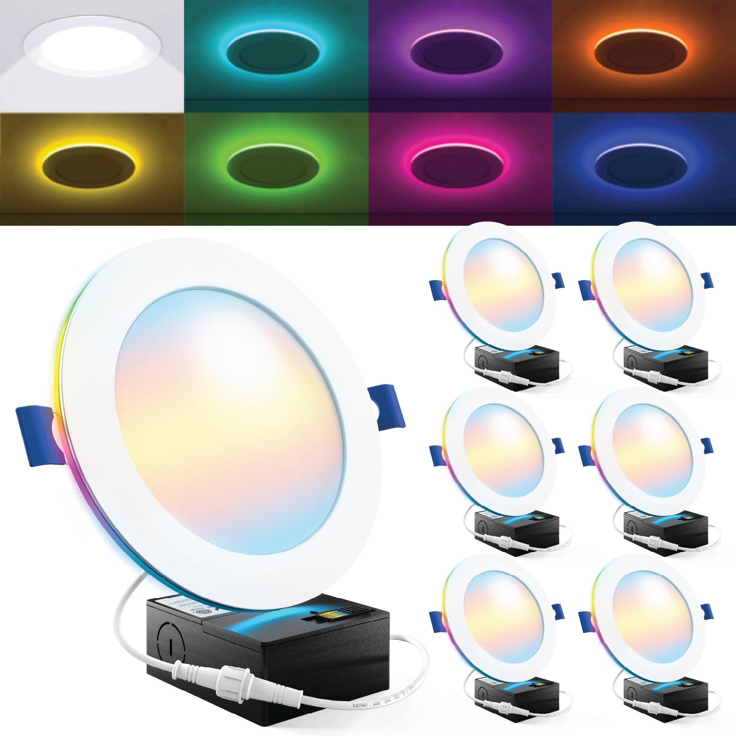 Sunco 6 Pack 6 Inch Smart Ultra Thin LED Recessed Ceiling Lights with Night Light, Tunable CCT 2700K to 6000K, Dimmable, 15W, Sm