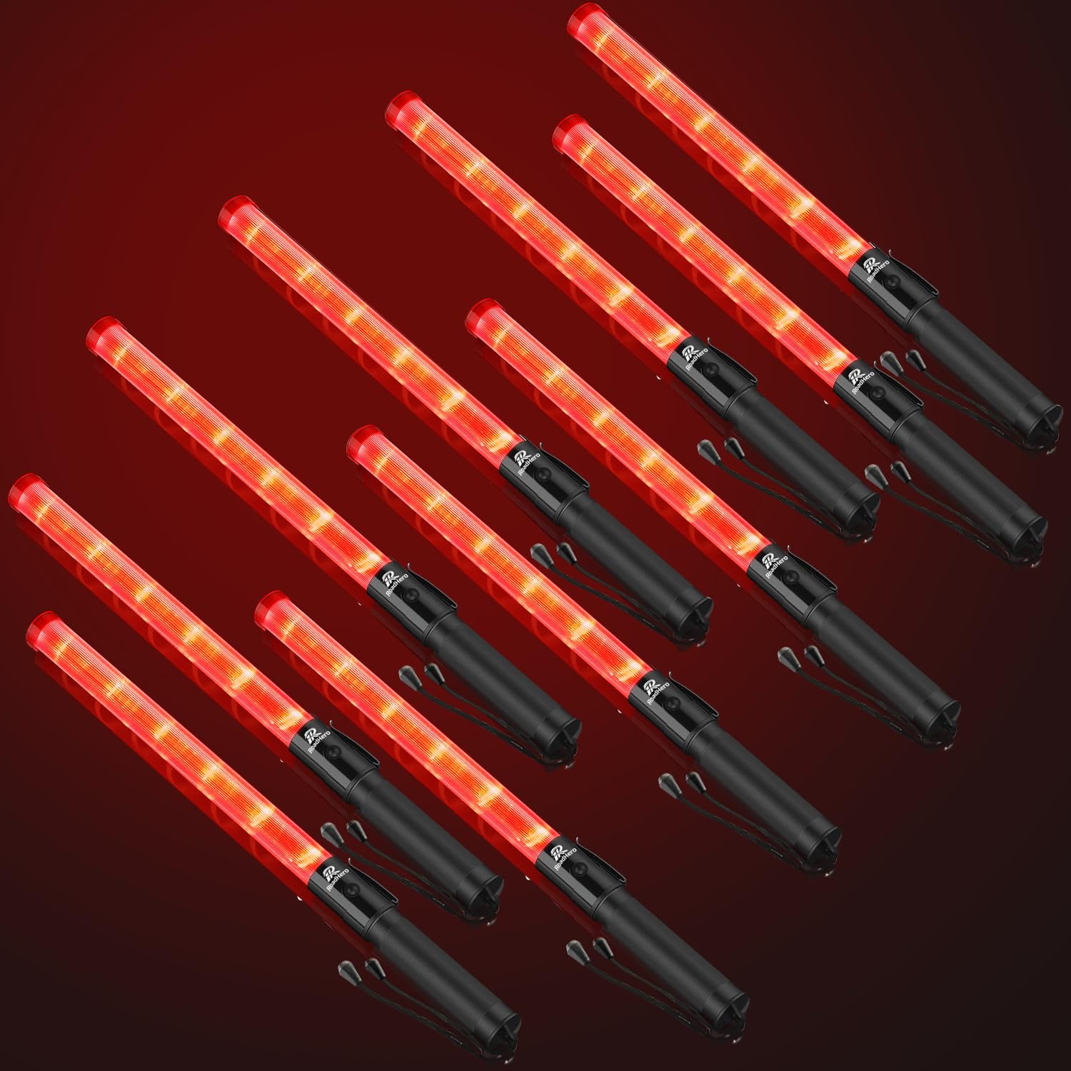 RoadHero 10 Pack 21 Inch Traffic Wand, Brightness Traffic Control Baton with 2 Flashing Modes, Safety Marshalling Wands with Sid