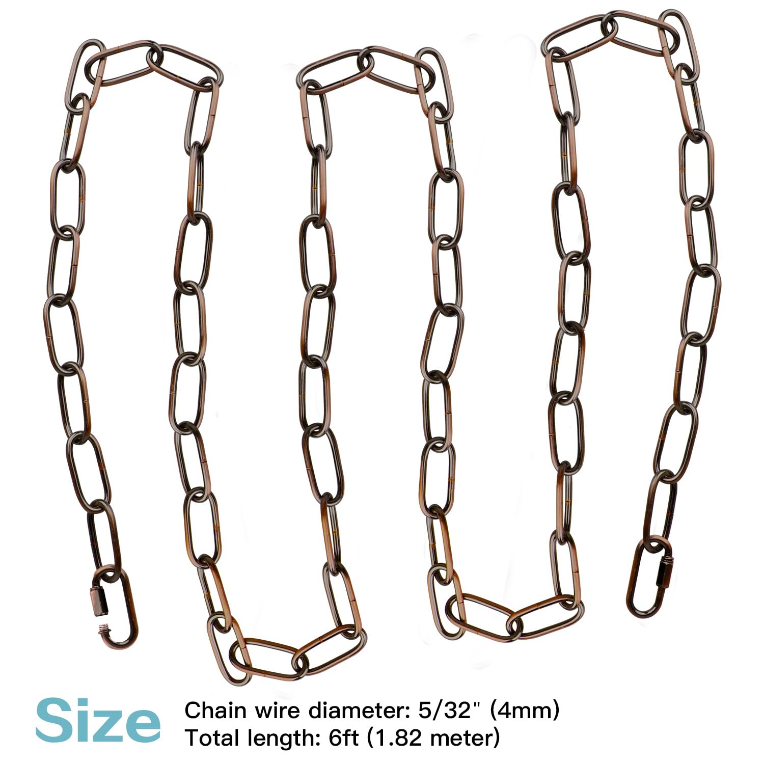 Helunsi Red Bronze Chandelier Chain, 6ft Heavy Duty Metal Fixture Extension, Iron with Connection Locks