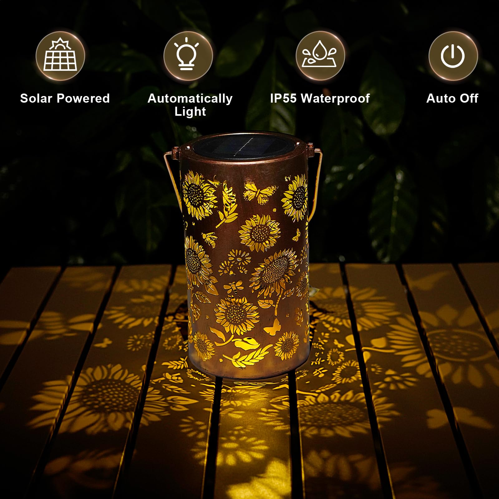 Gpp Solar Lanterns Outdoor Waterproof Sunflower Solar Lights Metal Outdoor Decor For Yard Patio Backyard Porch - Christmas Birth