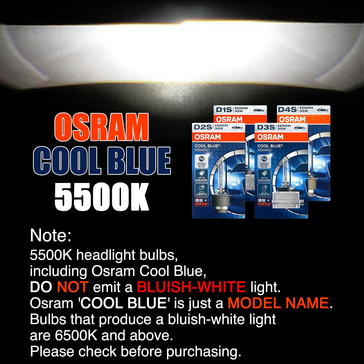 OSRAM D3S Xenon Headlight Bulbs - 5500K, 35W, Made in Germany | Pack of 2, Model 66340CB