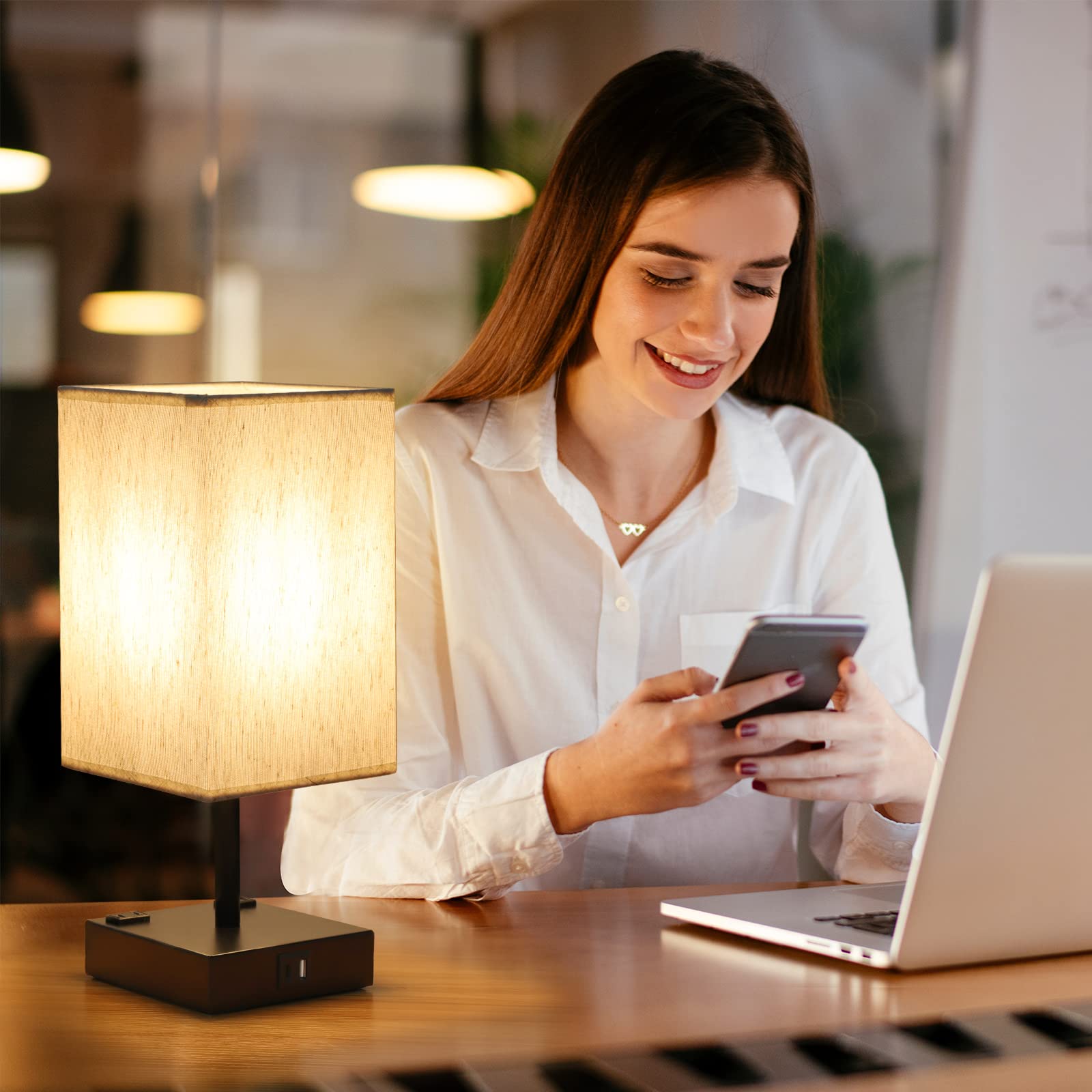 Bedside Table Lamp For Bedroom - Touch Small Lamp With Usb C+A Charging Ports & Ac Outlets, 3 Way Dimmable Nightstand Light For