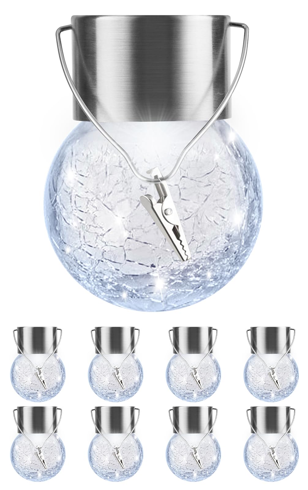 PARTPHONER Solar Lights Outdoor 8 Pack, Waterproof Glass Ball Lanterns, Cold White, Model YSSO001AS8