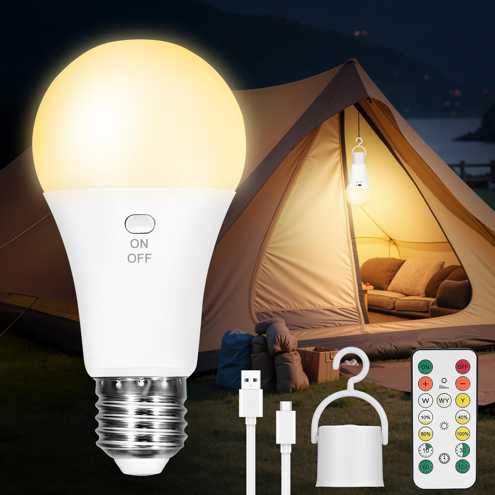 Kimjo Rechargeable Light Bulbs with Remote, Keep Lighting During Power Outage, 2600mAh Emergency Battery Operated Light Bulb wit