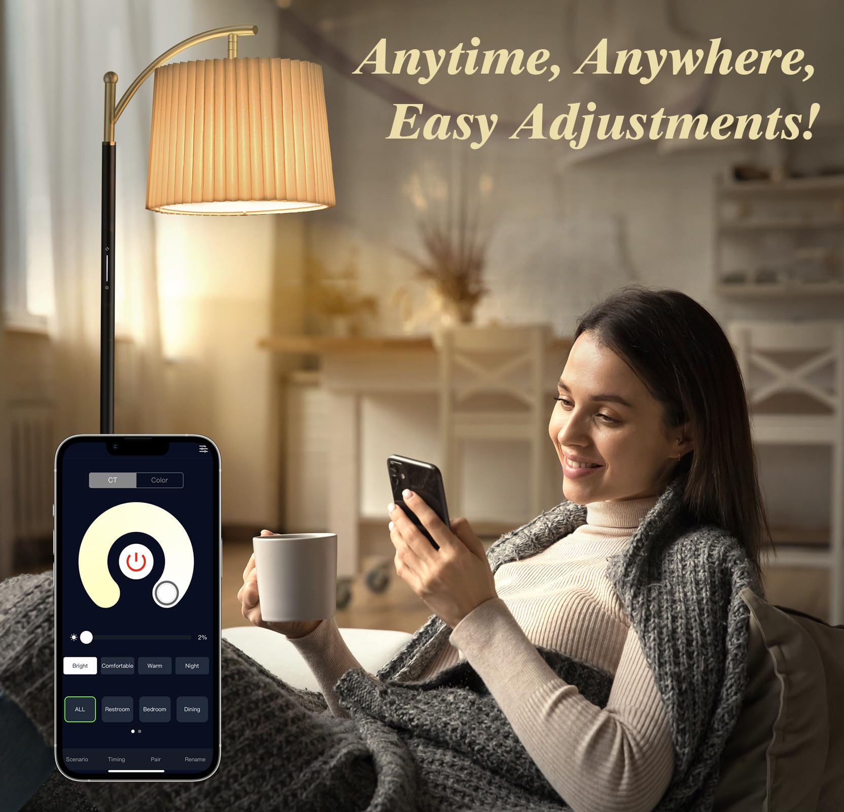 Etto Floor Lamp, Led Floor Lamp With App & Remote & Touch Control, Stepless Color Temperatures And Brightness, Tall Standing Lam
