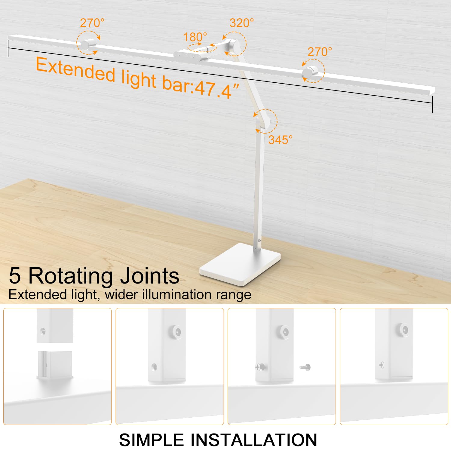 Omorepa Architect Desk Lamp, 36W, Dimmable, 3000 LM, 47.4 Inch, White, Model FDDL19
