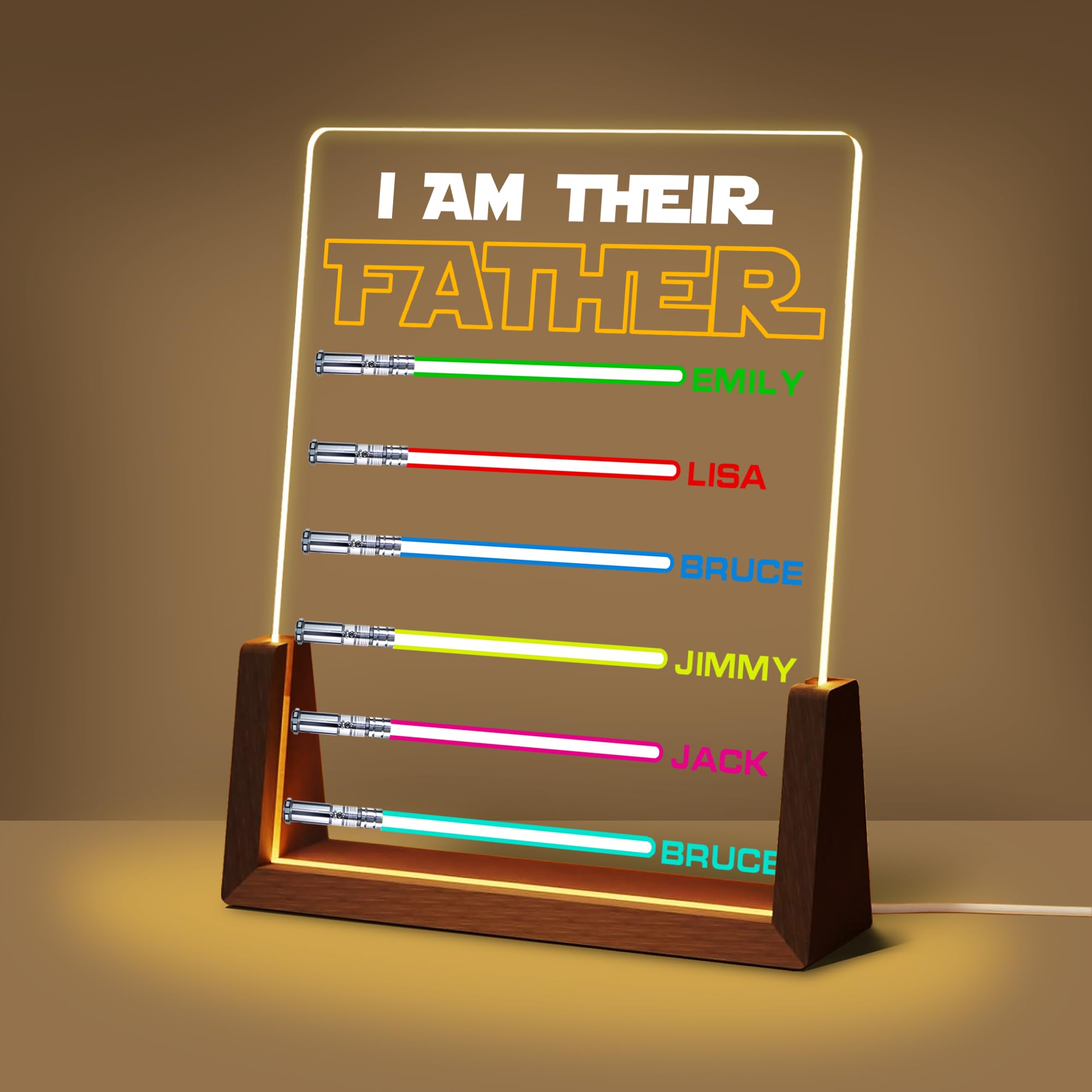 Personalized Fathers Day Birthday Gifts For Dad  Custom I Am Their Father Light Saber Acrylic Plaque Night Light With Name  Customized Dad Gifts For Fathers Day Christmas From Daughter Son Kids Wife
