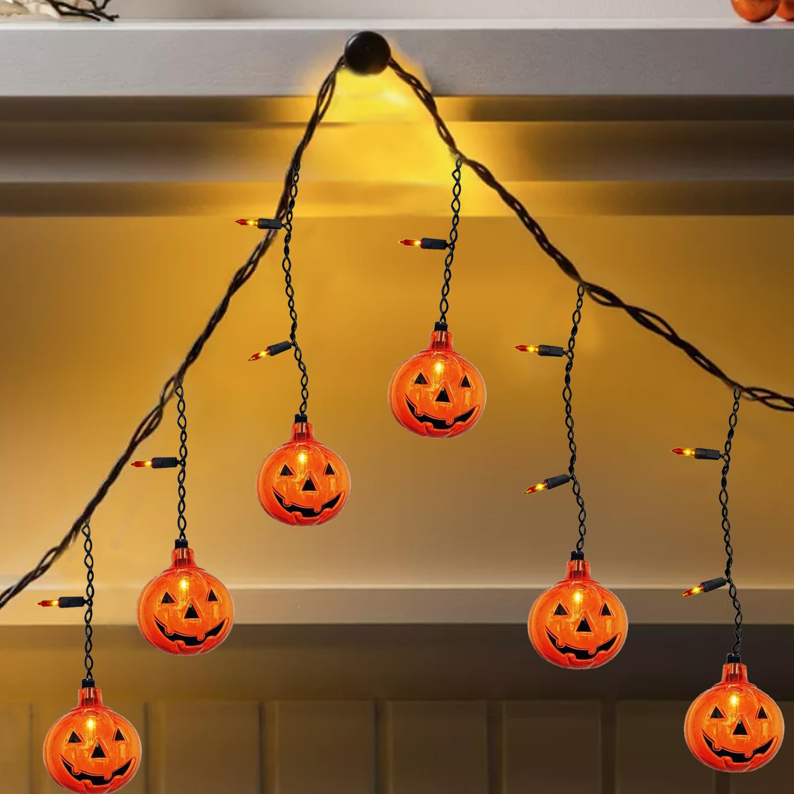 SUNSGNE Halloween Pumpkin String Lights, 7FT Halloween Pumpkin Lights with 10 LED Pumpkins and 15 Mini Orange Lights, Plug in Halloween Lights for Indoor Outdoor Halloween Christmas Decorations