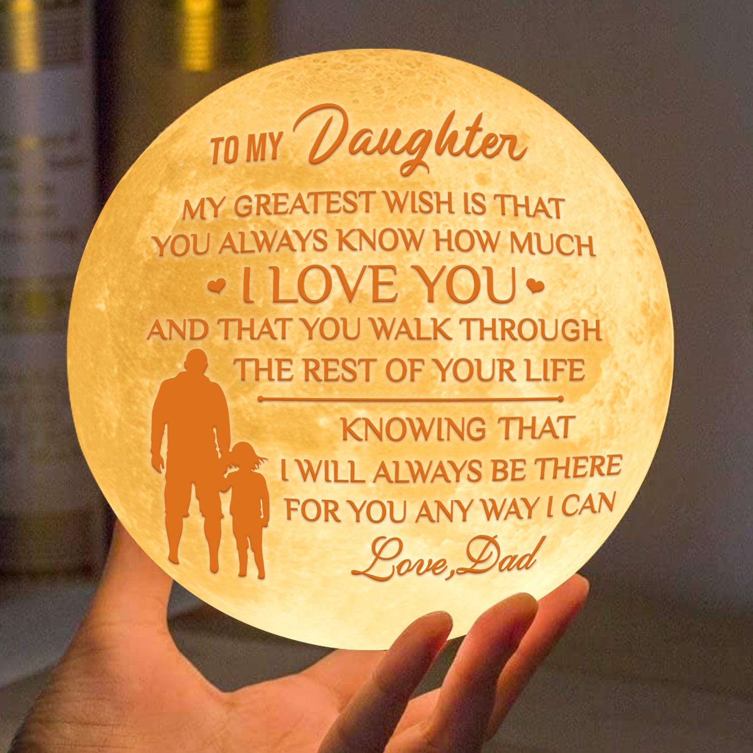 K KENON Personalized 3D Moon Lamp for Daughter, Personalized 5.9 Inch 3D Printing Moon Light Gift for Daughter Birthday Christmas Gift (for Daughter Dad-02)