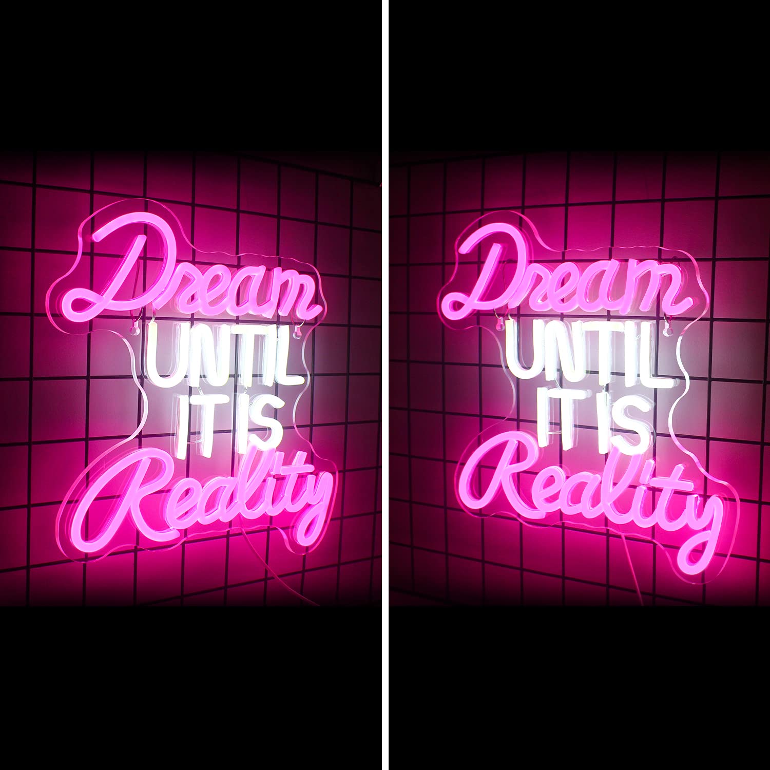 Horseneon Neon LED Sign - Dream Until It Is Reality - USB Powered - Acrylic - Pink/White - Model 1273 - Wall Decor for Bedroom/Office