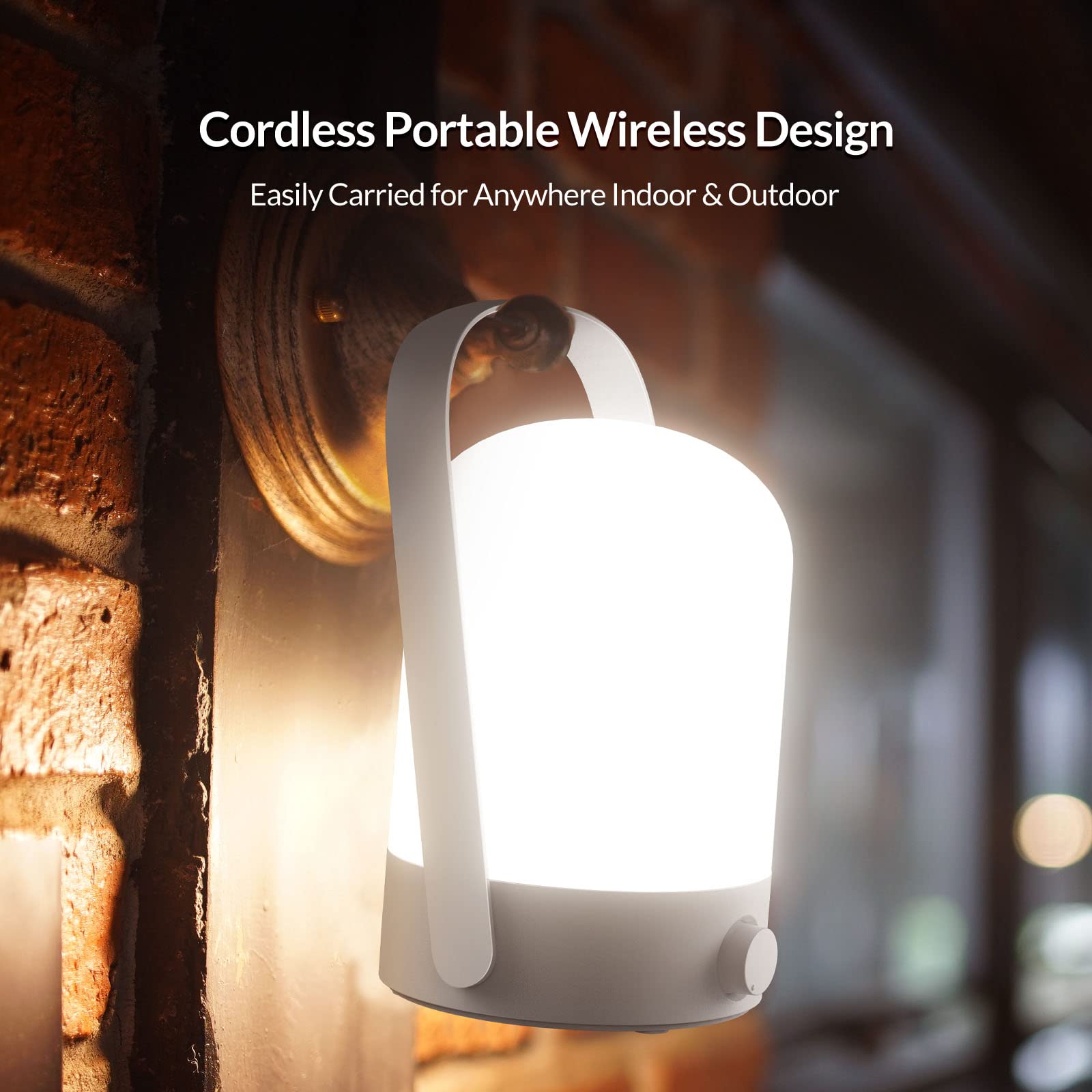 KLEAH Portable Cordless Lantern Table Lamp, 360° Handle, Stepless Dimmer, 50hrs Rechargeable, White, Model KN-L6230LA